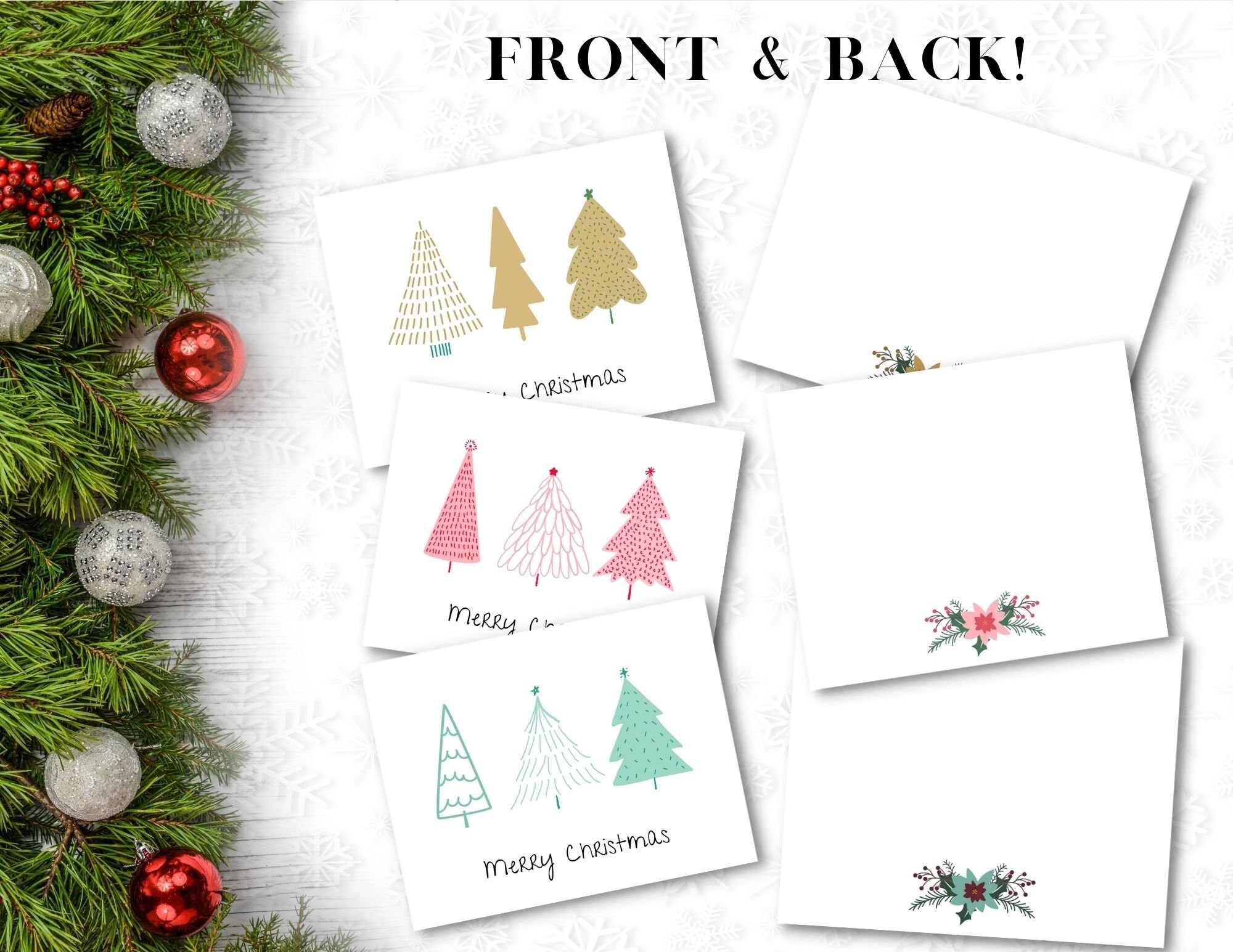 Christmas Card Digital Download Printable Christmas Tree Cards Minimalist Christmas Card Holiday Card Set Blank Christmas Cards Etsy