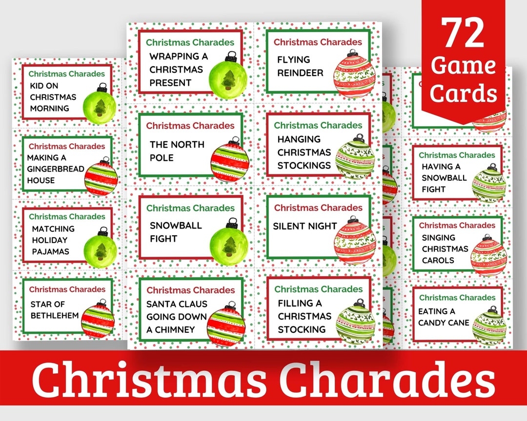 Christmas Charades Printable Cards For Kids And Adults 72 Pre filled Cards Fun Printable Christmas Party Game Etsy