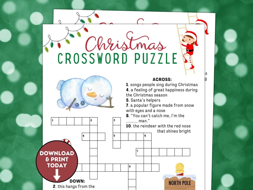 Christmas Crossword Puzzle Christmas Game For Kids Holiday Classroom Games Fun Christmas Game Christmas Party Game Holiday Fun Etsy