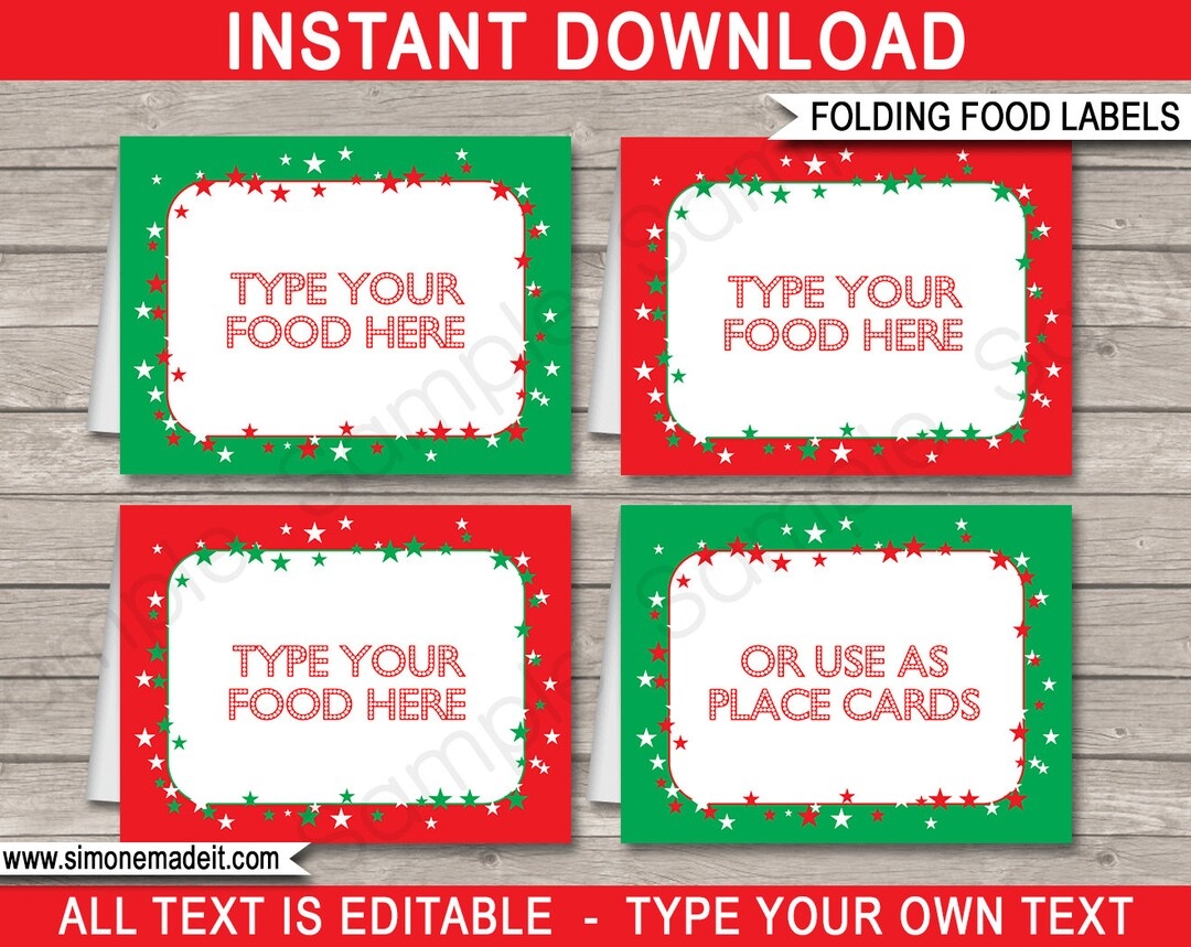 Christmas Food Labels Template Printable Party Decorations Xmas Buffet Tags Food Tents Place Cards INSTANT DOWNLOAD Text EDITABLE Etsy Sweden