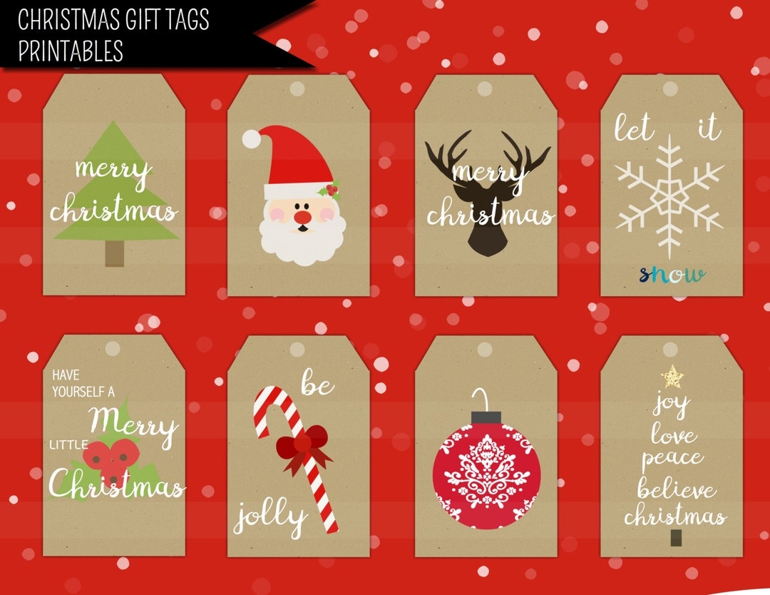 Christmas Gift Tag Printable Christmas Tag With Craft Paper Rustic Deer Santa Tree Snow Candy Cane Christmas Tags To Print And DIY Etsy