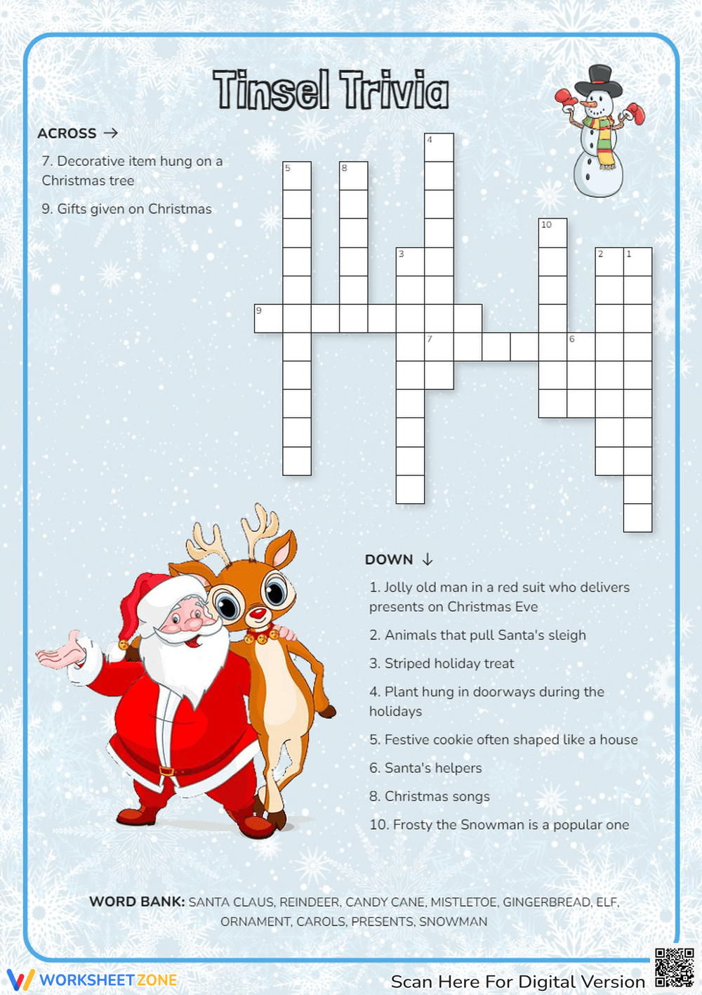 Christmas Holiday Printable Crossword Puzzles 10 Pack With Solutions