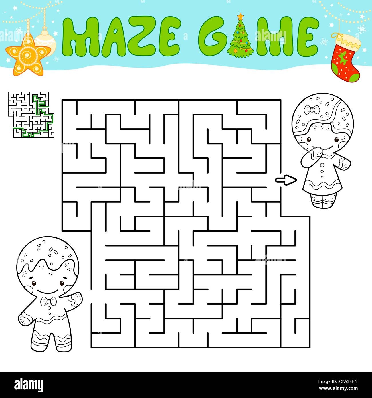 Christmas Maze Puzzle Game For Children Outline Maze Or Labyrinth Game With Christmas Gingerbread Man Stock Vector Image Art Alamy