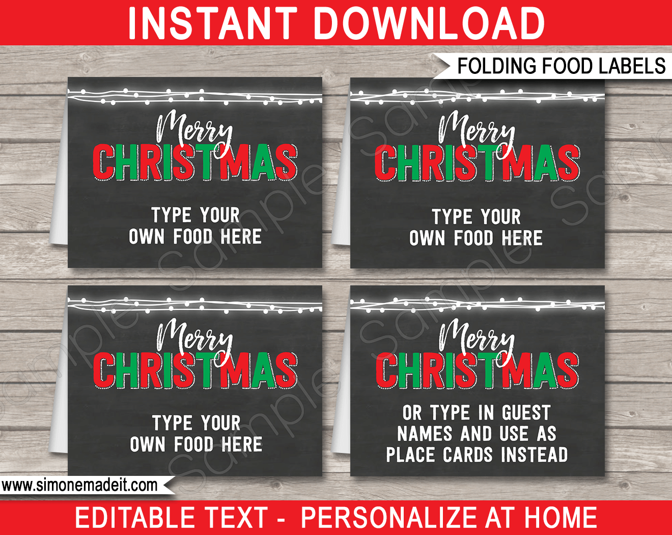 Christmas Party Chalkboard Food Labels Place Cards Decorations