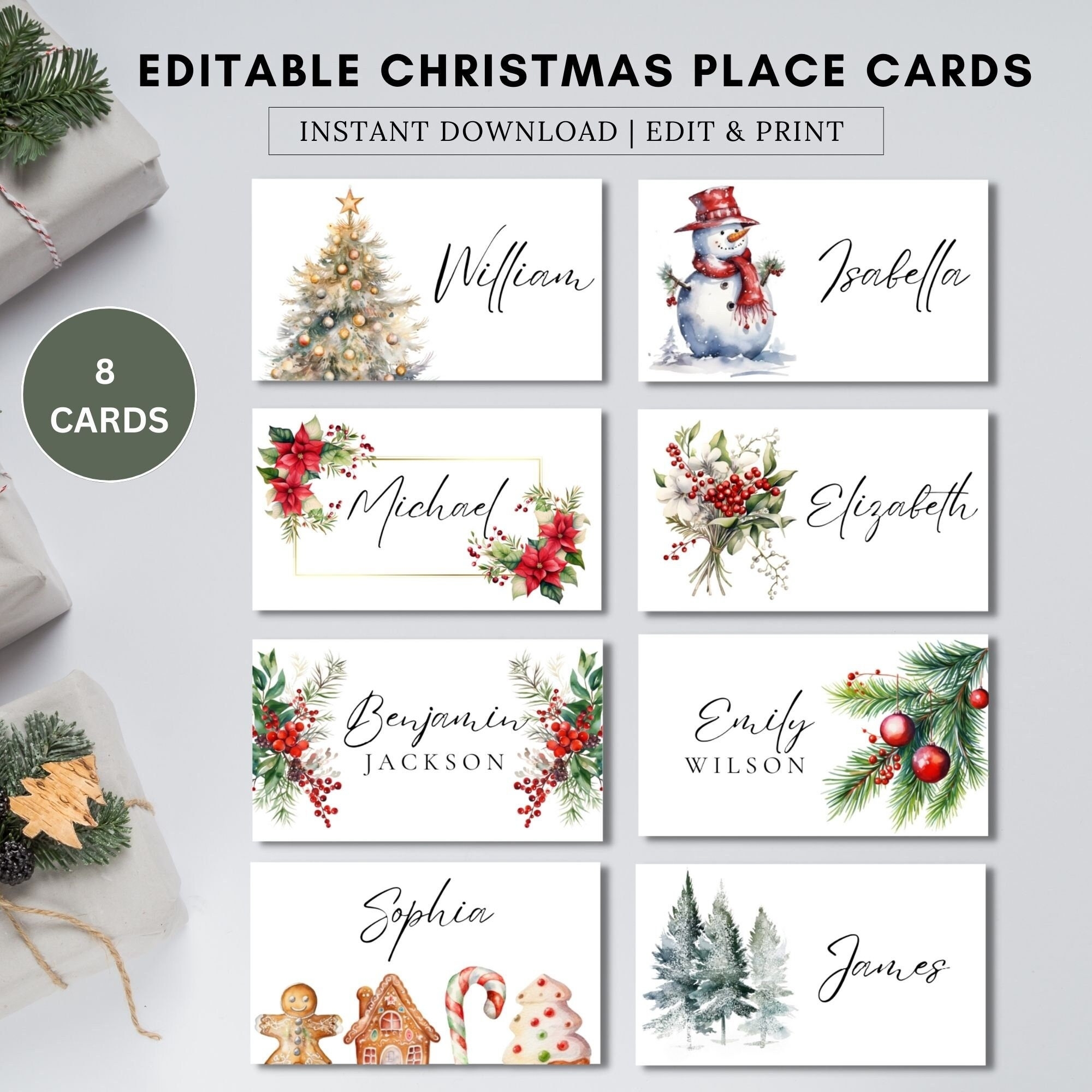 Christmas Party Placecards christmas Tree Place Cards Template printable Christmas Dinner Name Place xmas Folded Flat Place Cards Editable Etsy