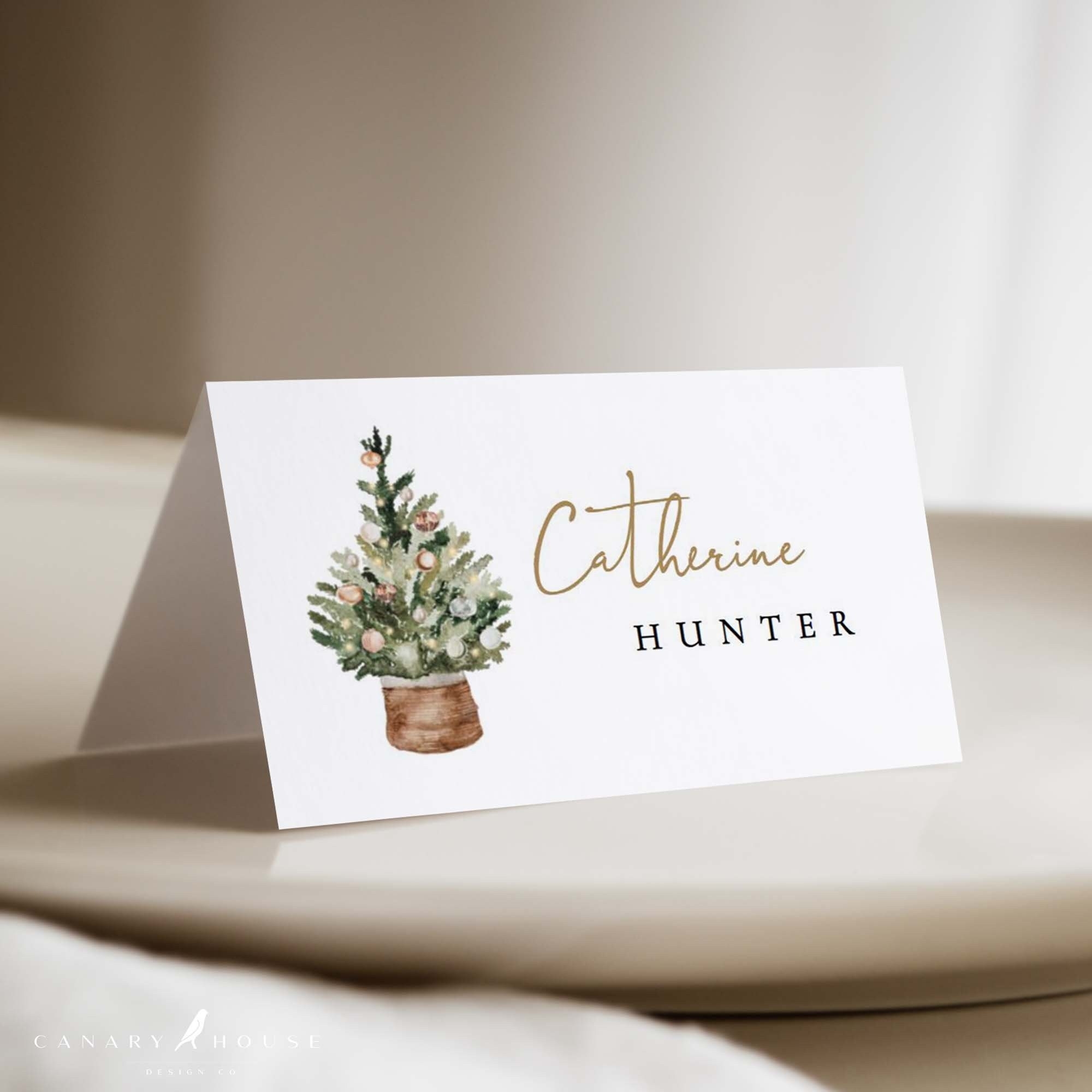 Christmas Place Card Template Printable Christmas Place Cards Editable Holiday Place Cards Watercolor Christmas Tree 3 5x2 Holiday Etsy