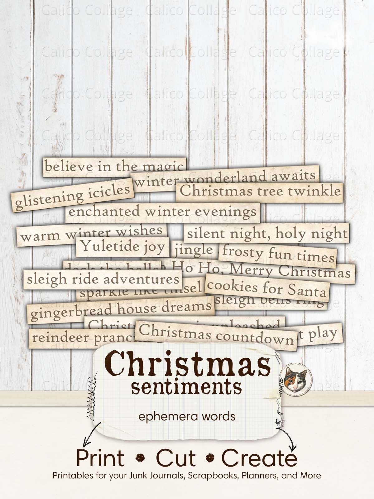 Christmas Sentiments Junk Journal Words Christmas Ephemera Words Printable Ephemera Digital Download Collage Sheet Junk Journal Kit Etsy