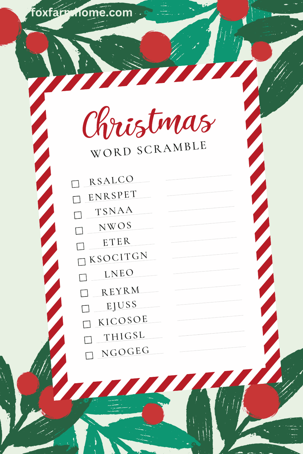 Christmas Unscramble Free Printable
