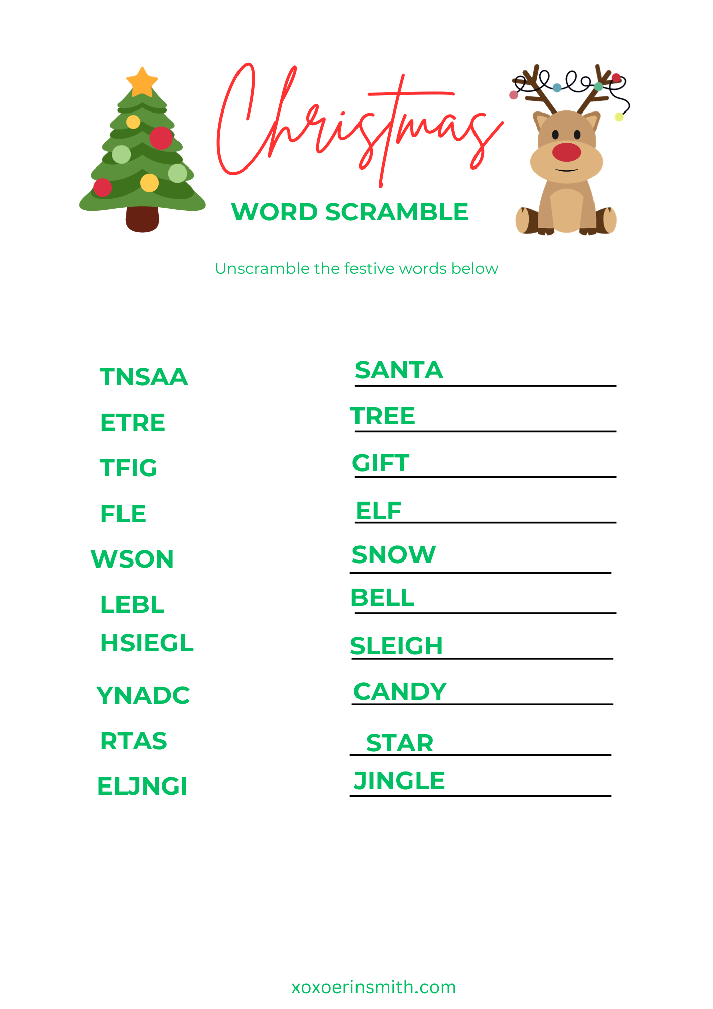 Christmas Word Scramble Printable For Kids FREE Xoxoerinsmith