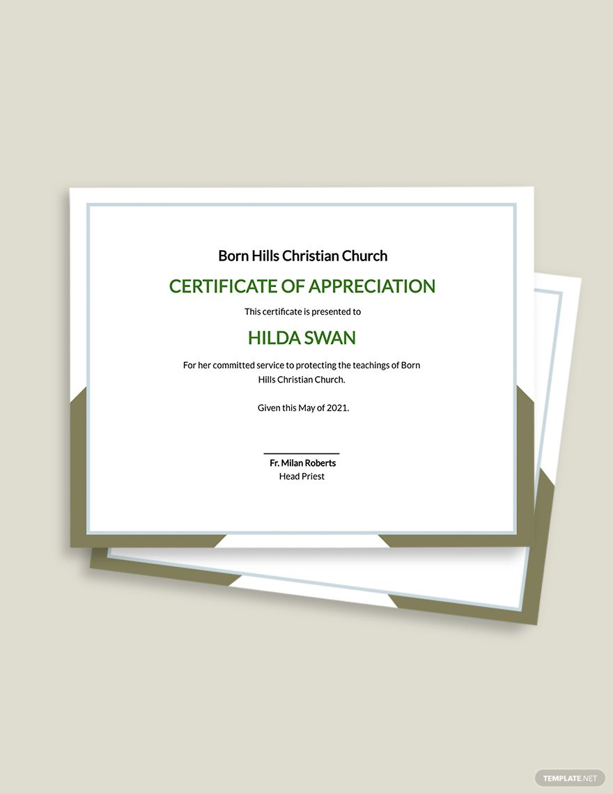 Church Certificate Of Appreciation Template In Illustrator Publisher Pages InDesign Word PSD Outlook Google Docs Download Template