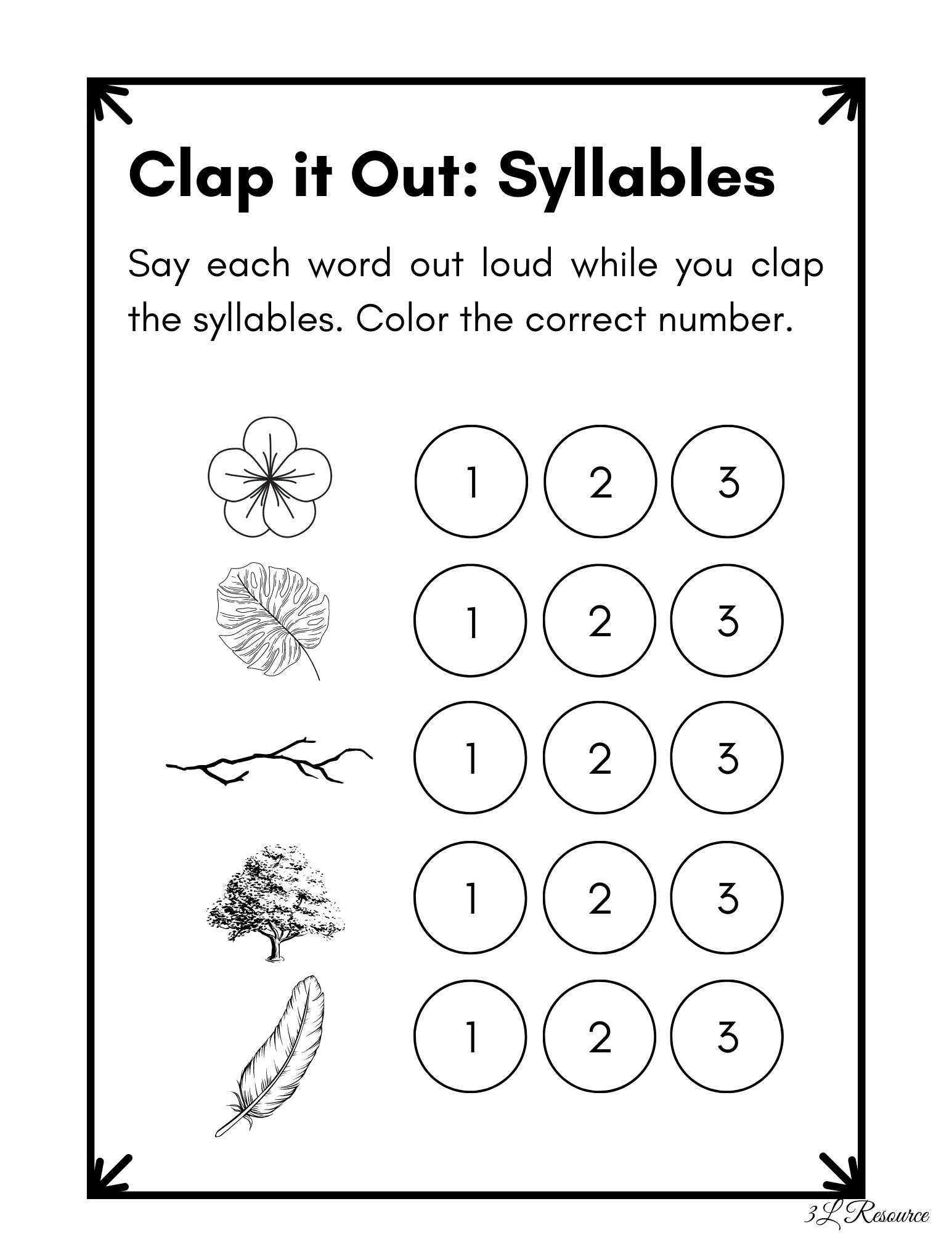 Clap It Out Syllables Worksheet Kindergarten Preschool Etsy