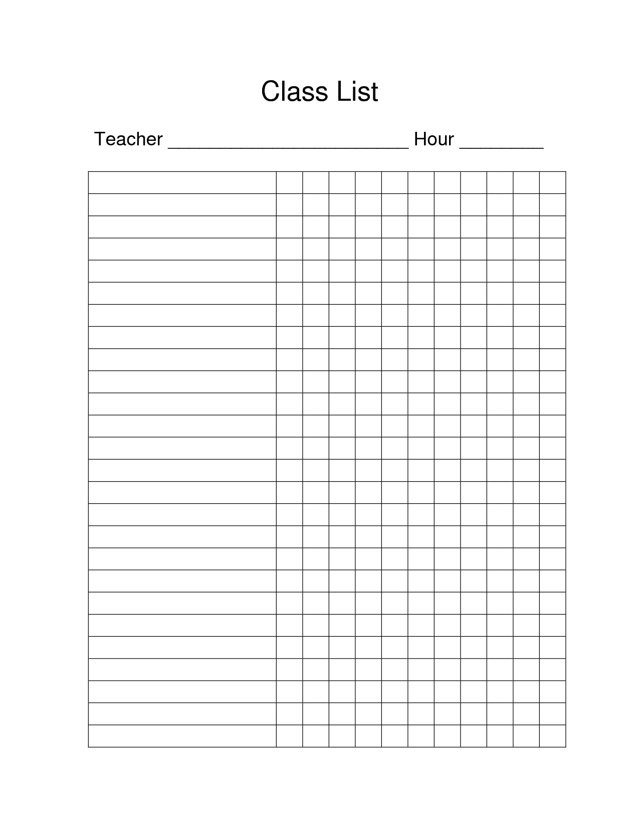 Class List Blank 10 Free PDF Printables Printablee