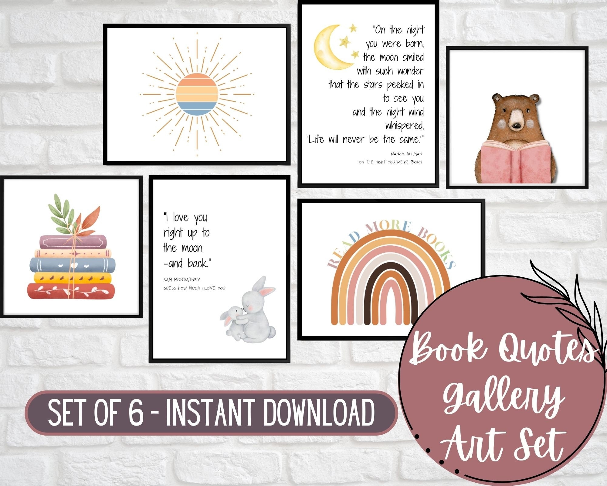 Classic Children s Book Art Kids Room Printable Art Gallery Set Neutral Nursery Decor Boho Inspired Nursery PDF Download Set Of 6 Etsy