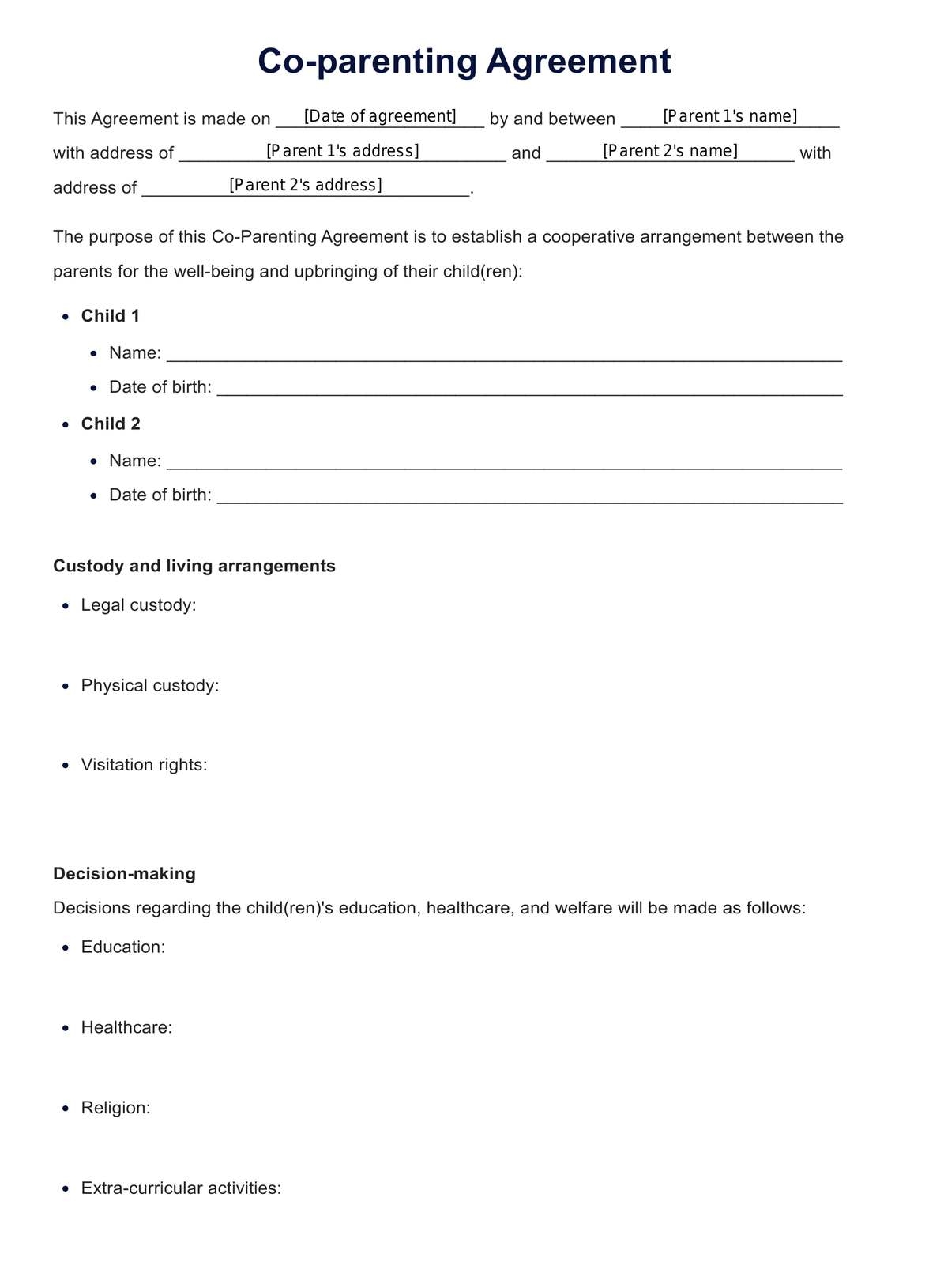 Free Printable Parenting Plan Forms