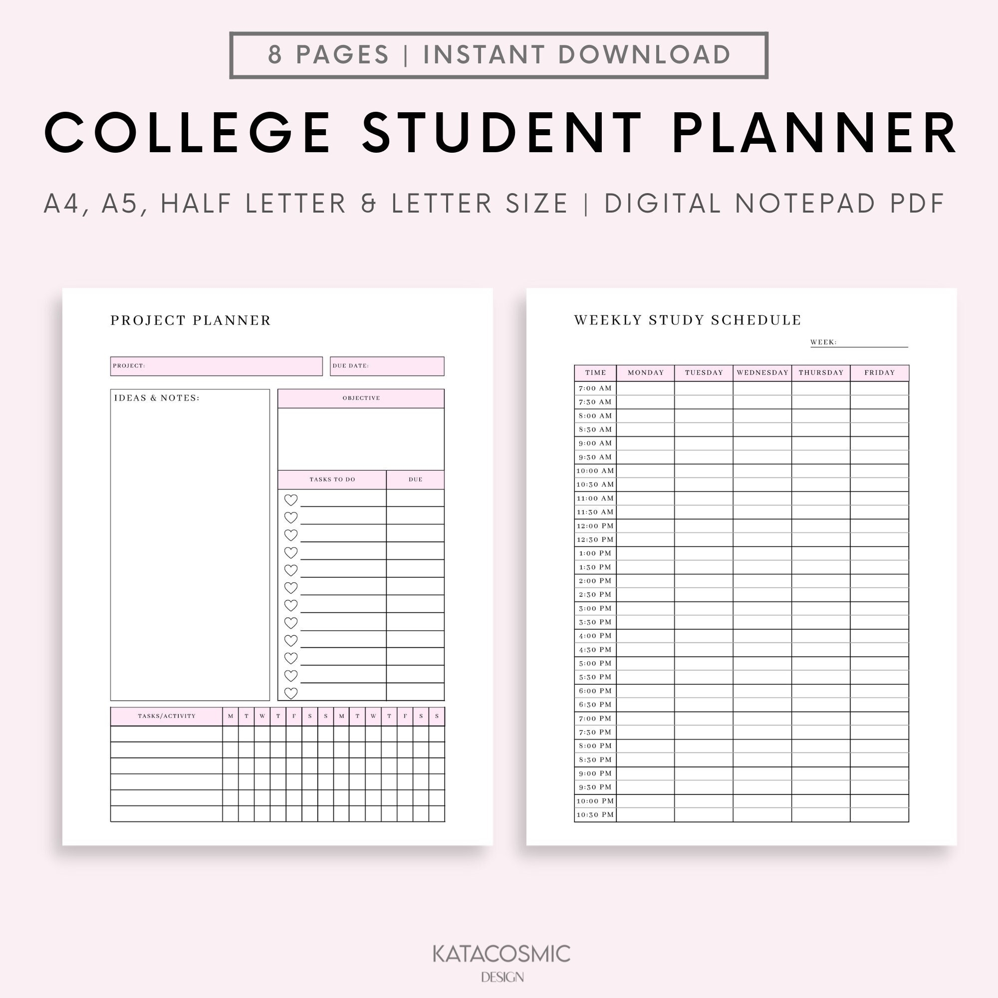 College Student Weekly Planner Printable Student Planner College Planner School Planner INSTANT DIGITAL DOWNLOAD Etsy