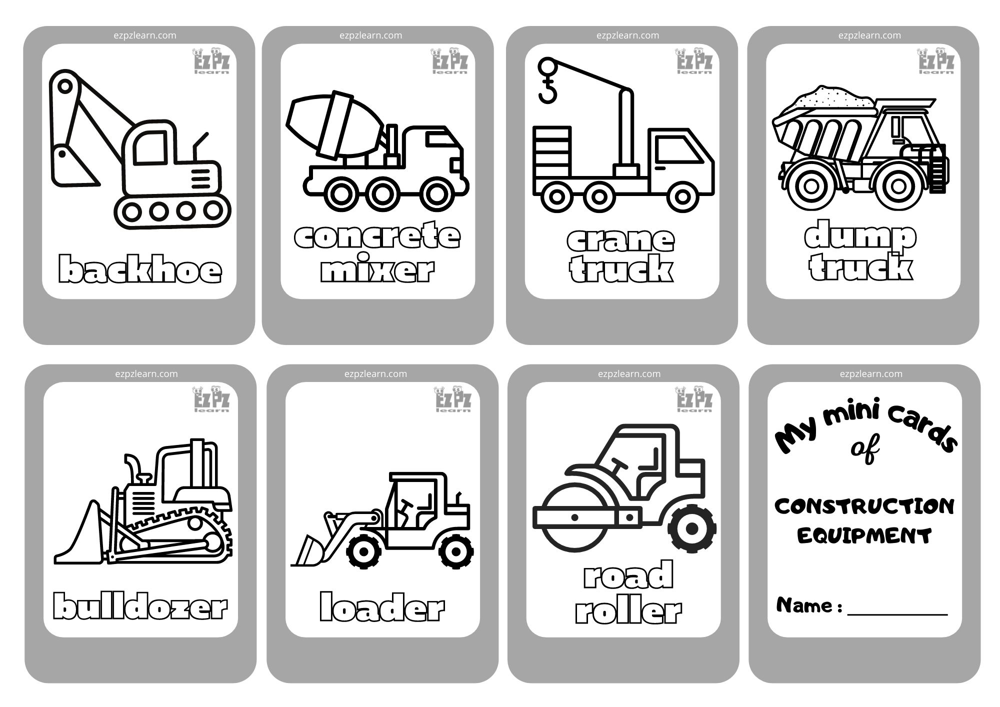 Free Printable Construction Vehicles