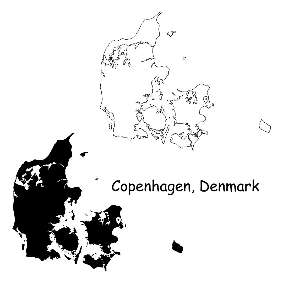 Copenhagen Denmark Map Capital City Country Location Pin Black White Silhouette Outline Geography Region Area Danish Maps Jpg Svg Png Ai Eps Etsy