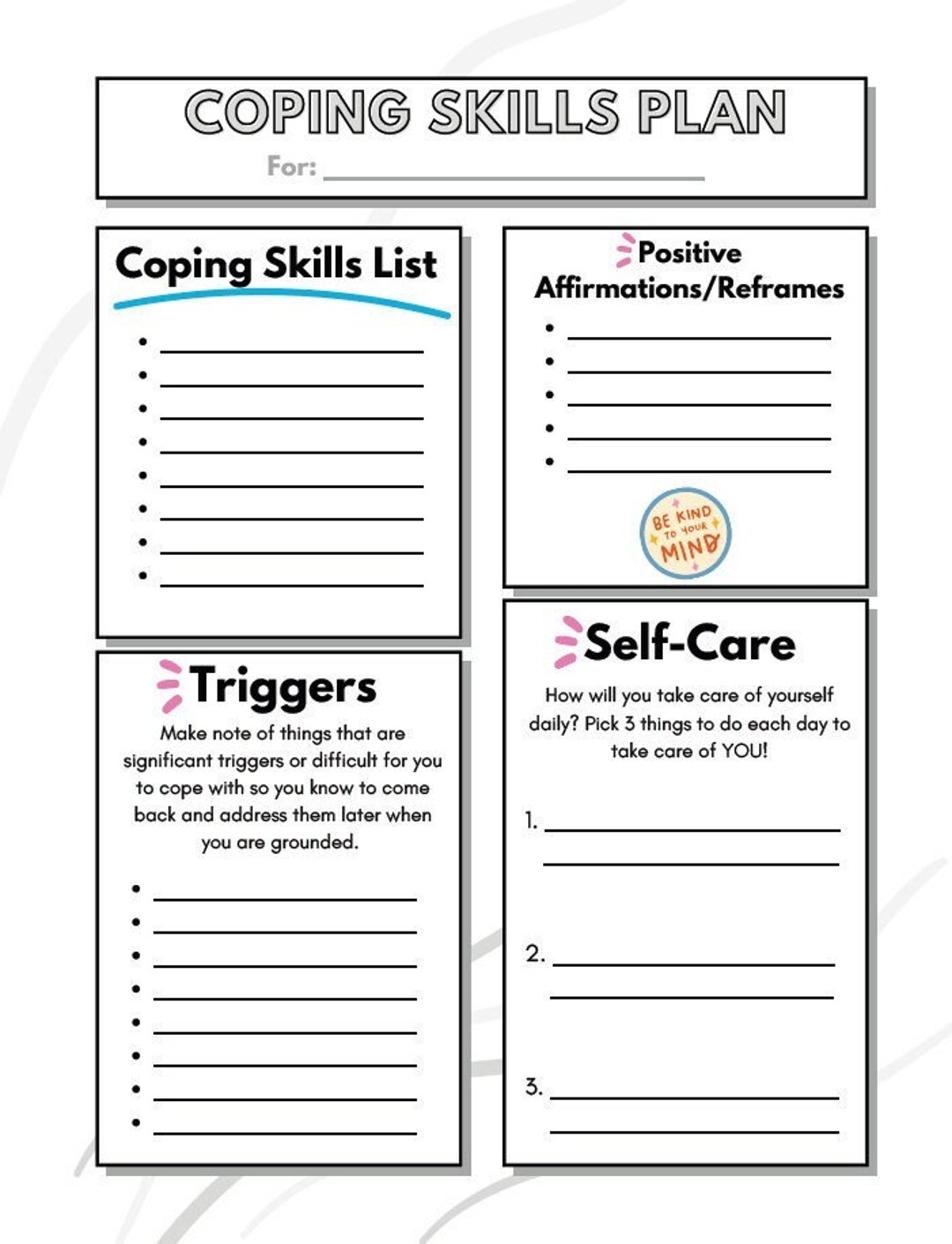 Coping Skills Worksheet Etsy