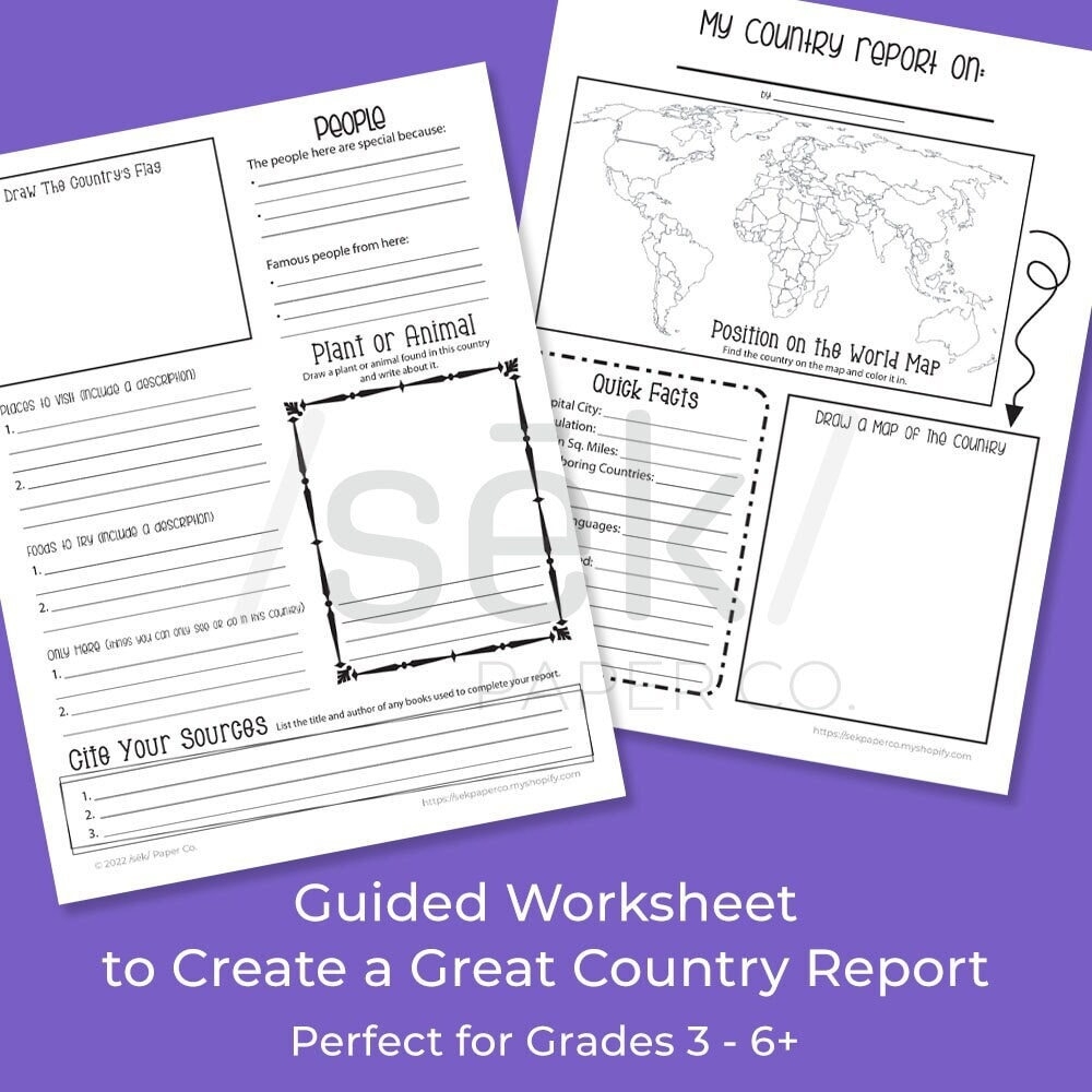 Free Printable Country Report Worksheets