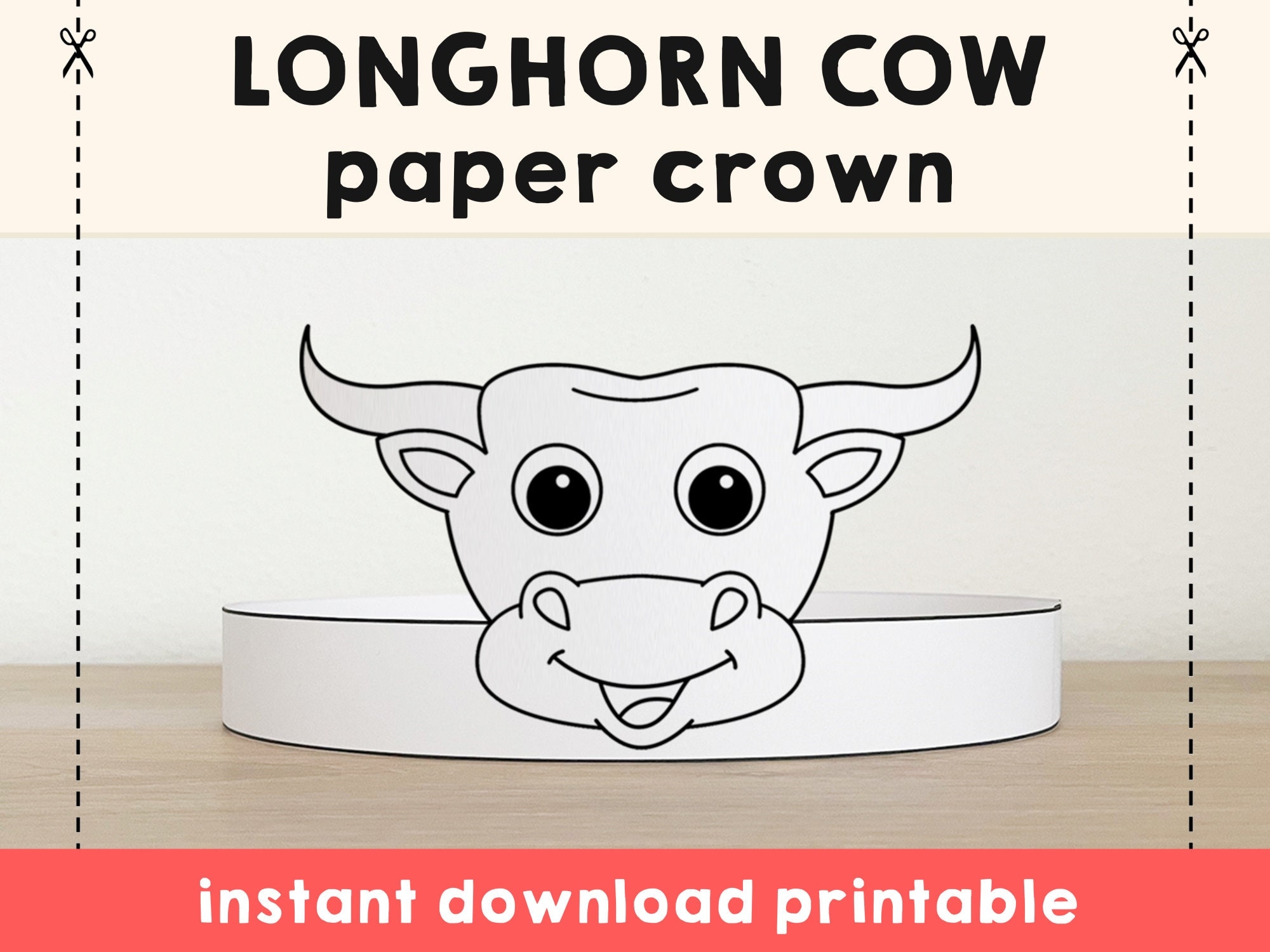 Cow Longhorn Paper Crown Headband Party Coloring Printable Kids Craft Wild West Costume Birthday Printable Favor DIY Instant Download Etsy