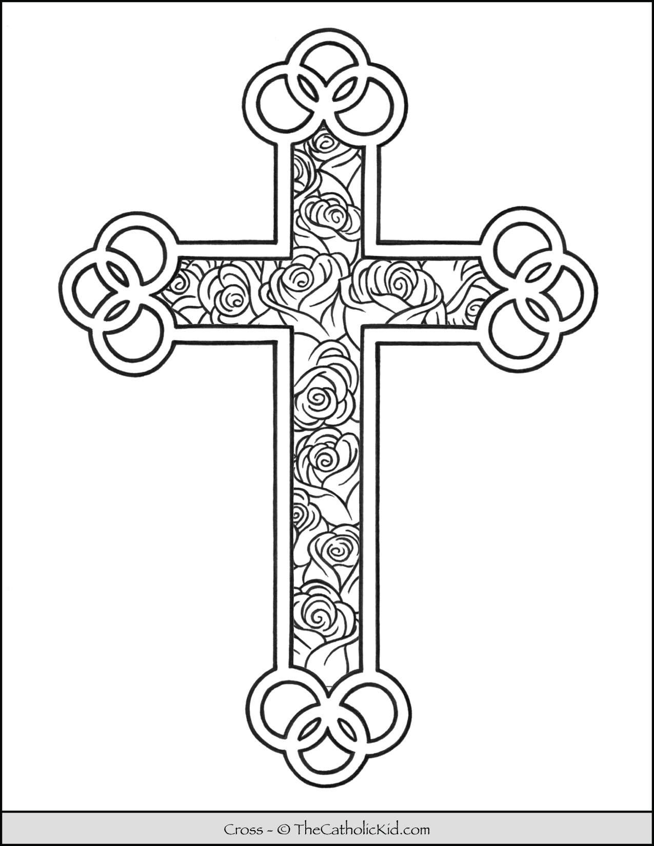 Cross Coloring Page Roses TheCatholicKid