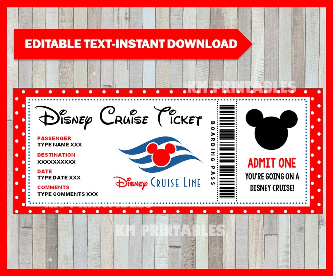 Cruise Ticket Disneycruise Mickey Mouse Surprise Gift Ticket Printable Cruise Ship Boarding Pass Editable INSTANT DOWNLOAD Etsy