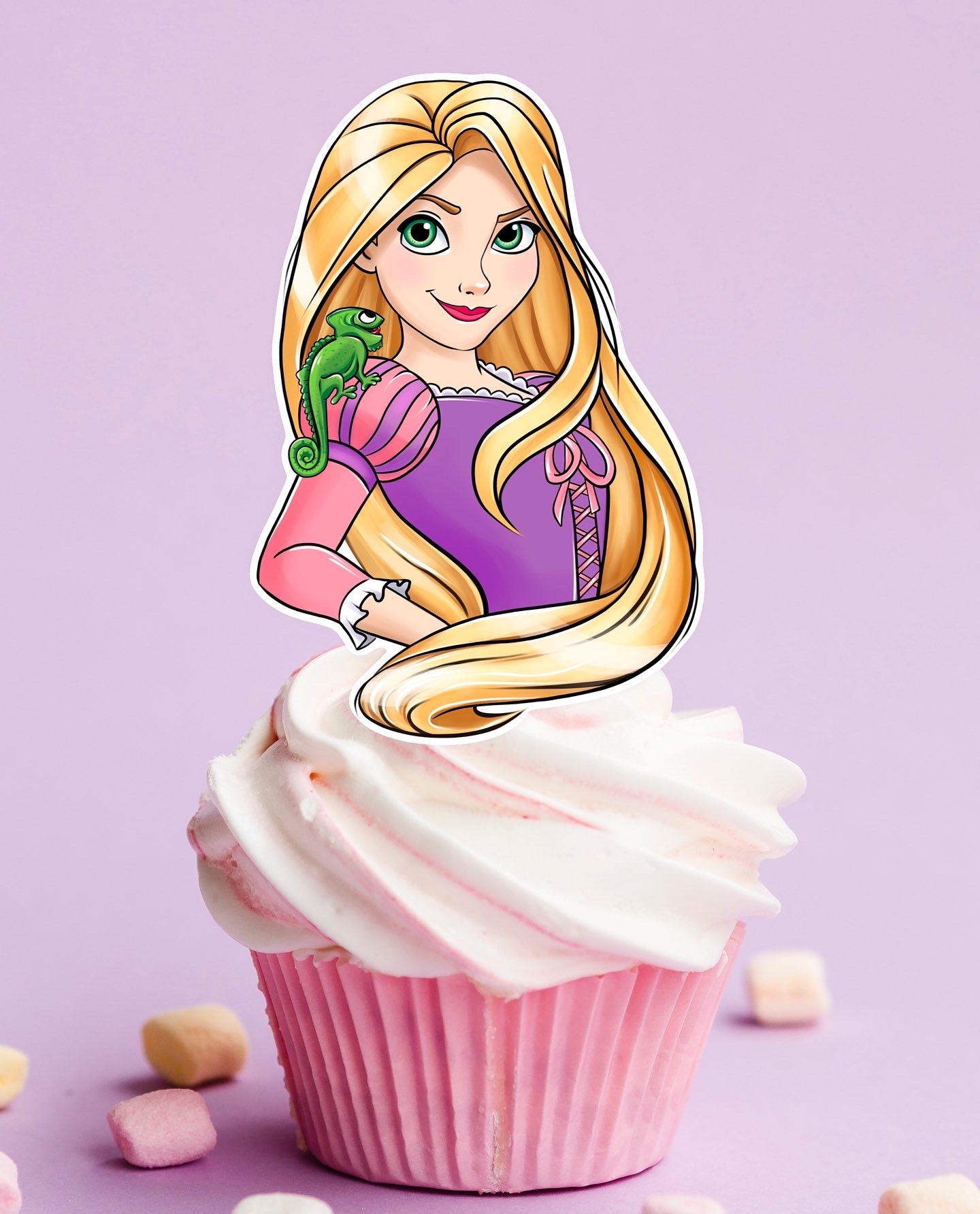 Cupcake Topper Long Hair Princess Party Decor Jpeg File Crealandia