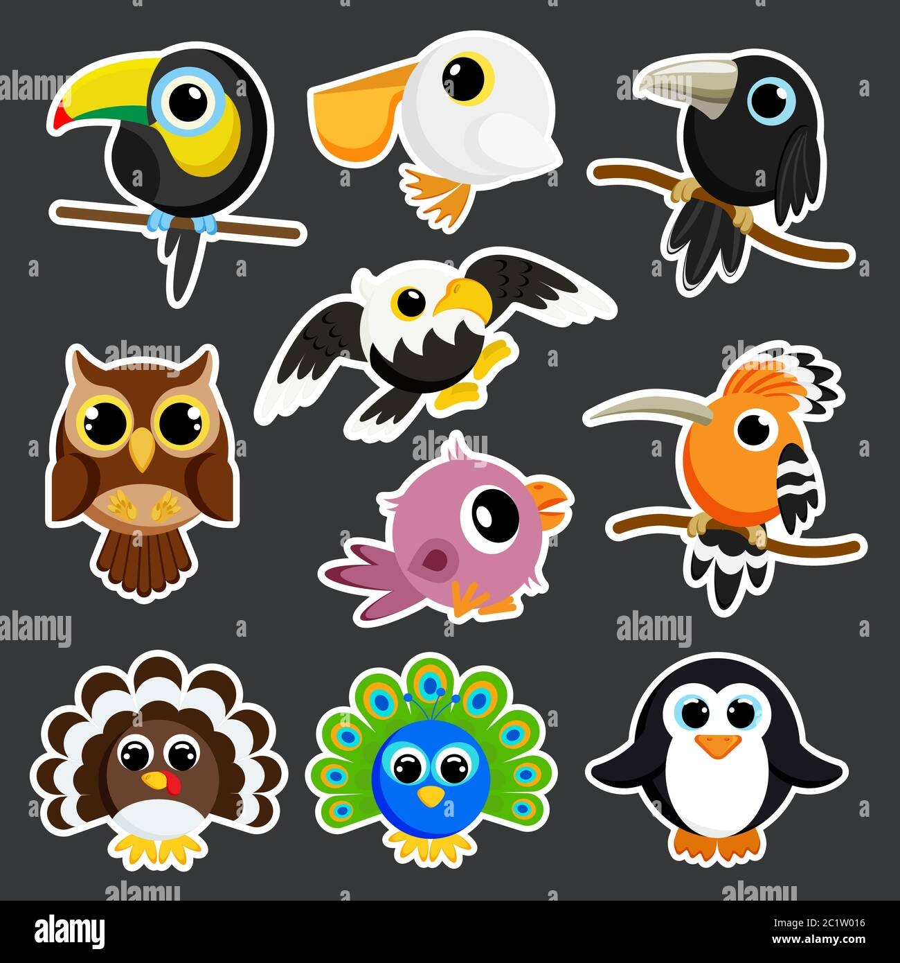 Cute Birds Set Sticker Template In Flat Vector Style Stock Vector Image Art Alamy