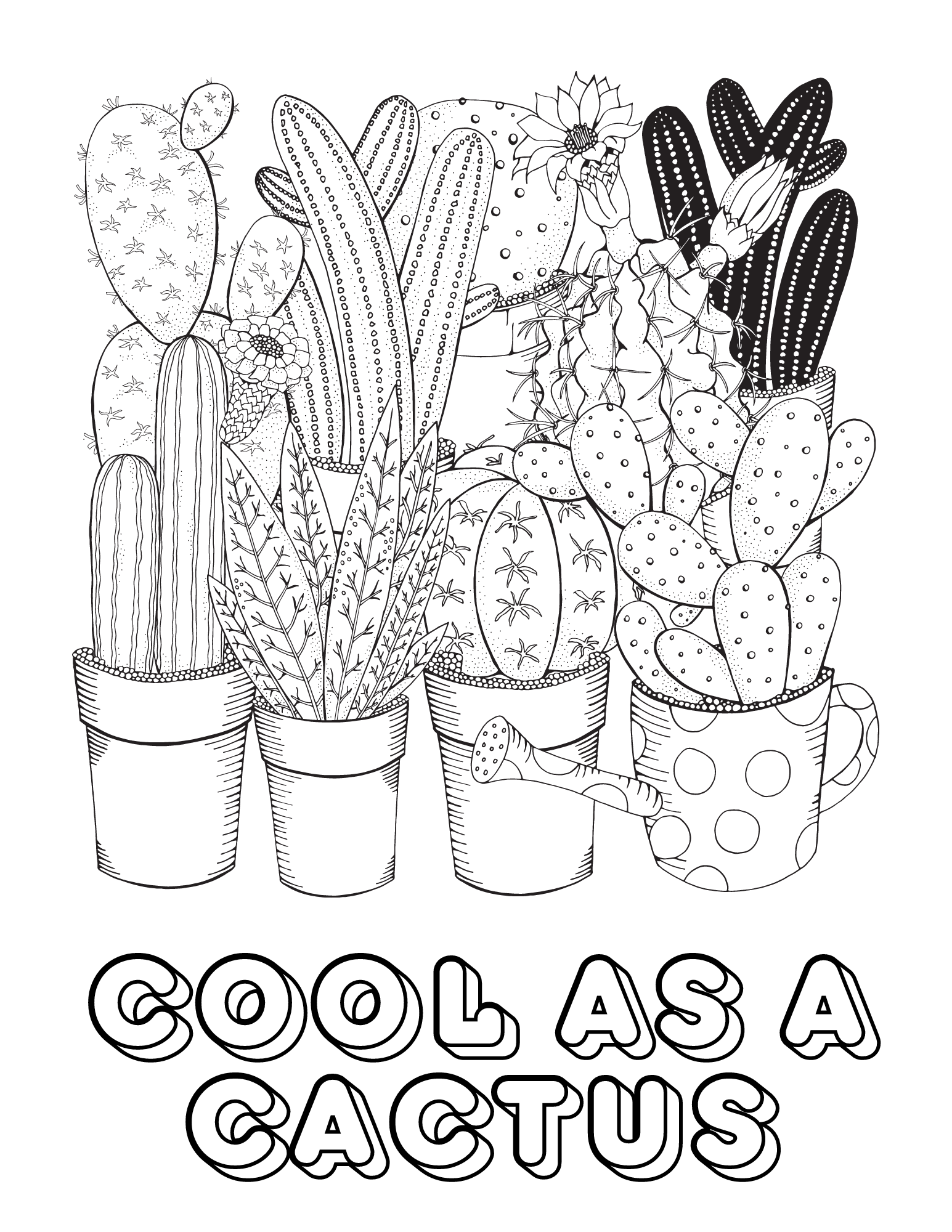 Cute Cactus Coloring Pages For Kids And Adults