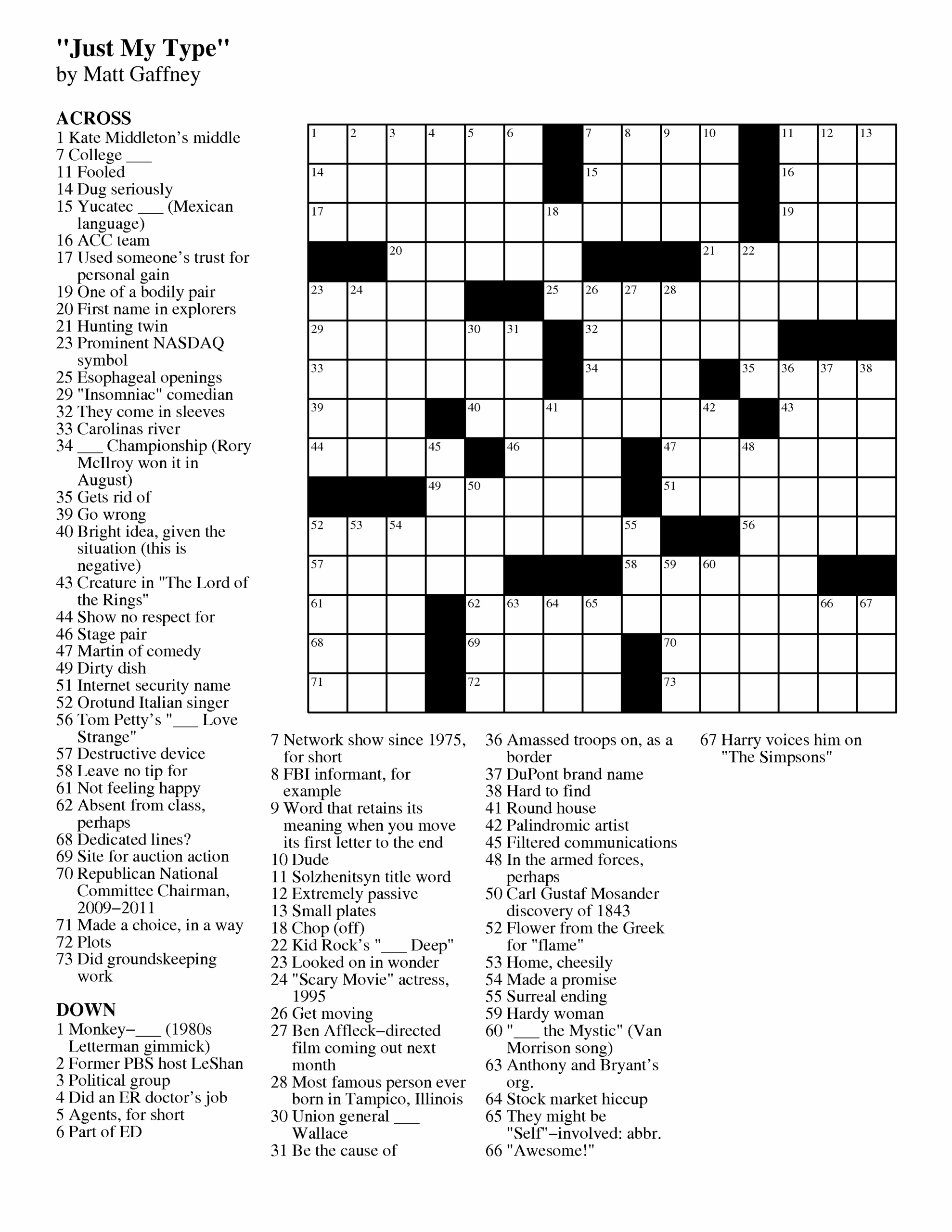 Daily Free Printable Crossword Puzzles