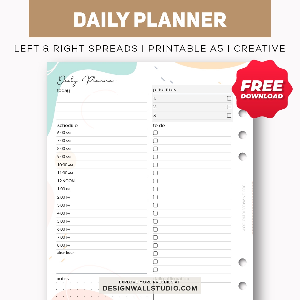 Daily Planner Printable Insert A5 Free PDF Download Two Page Layout 3 Versions