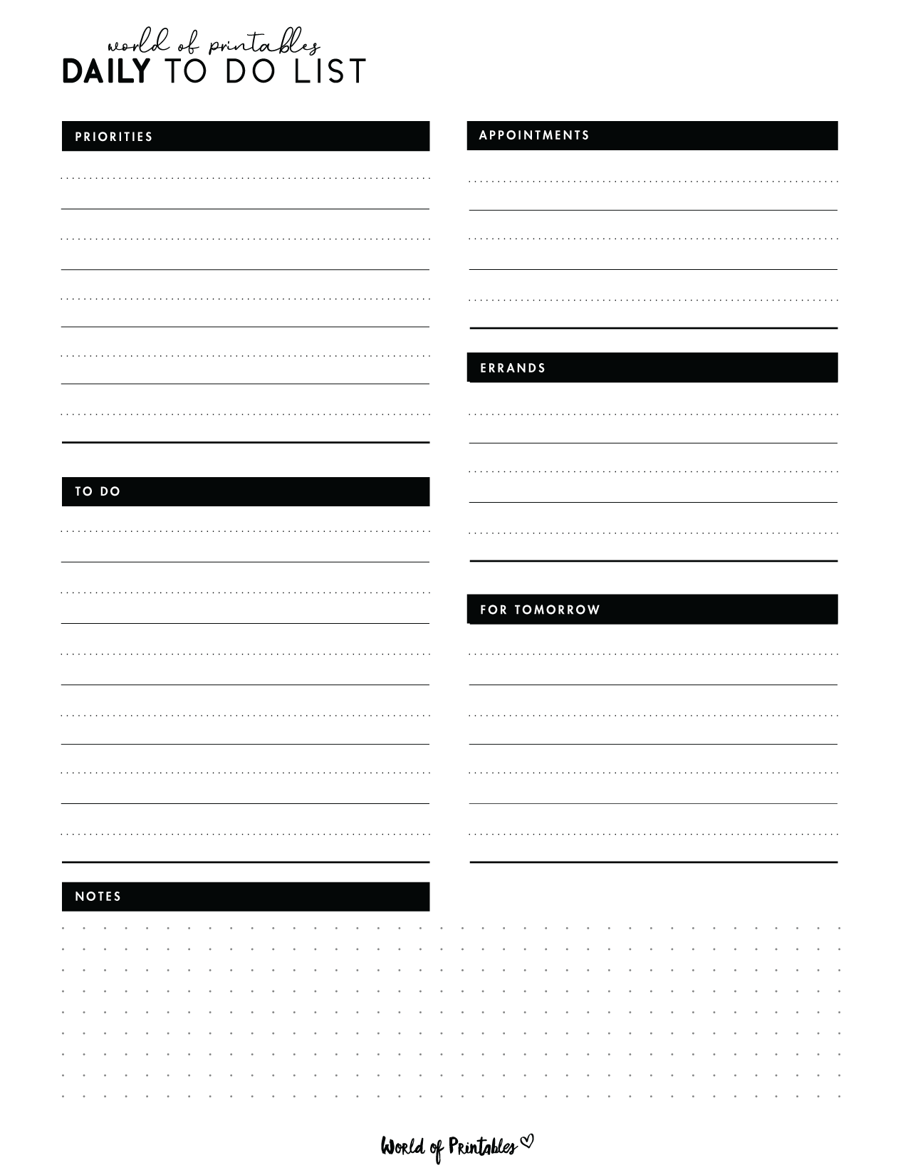 Free Printable List Templates