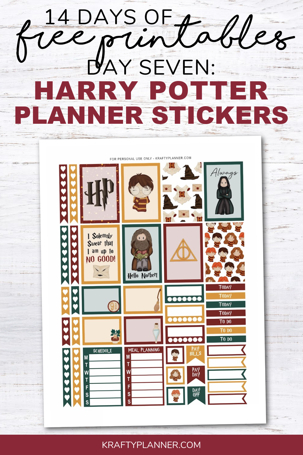 DAY 7 Free Printable Harry Potter Printable Planner Stickers Krafty Planner