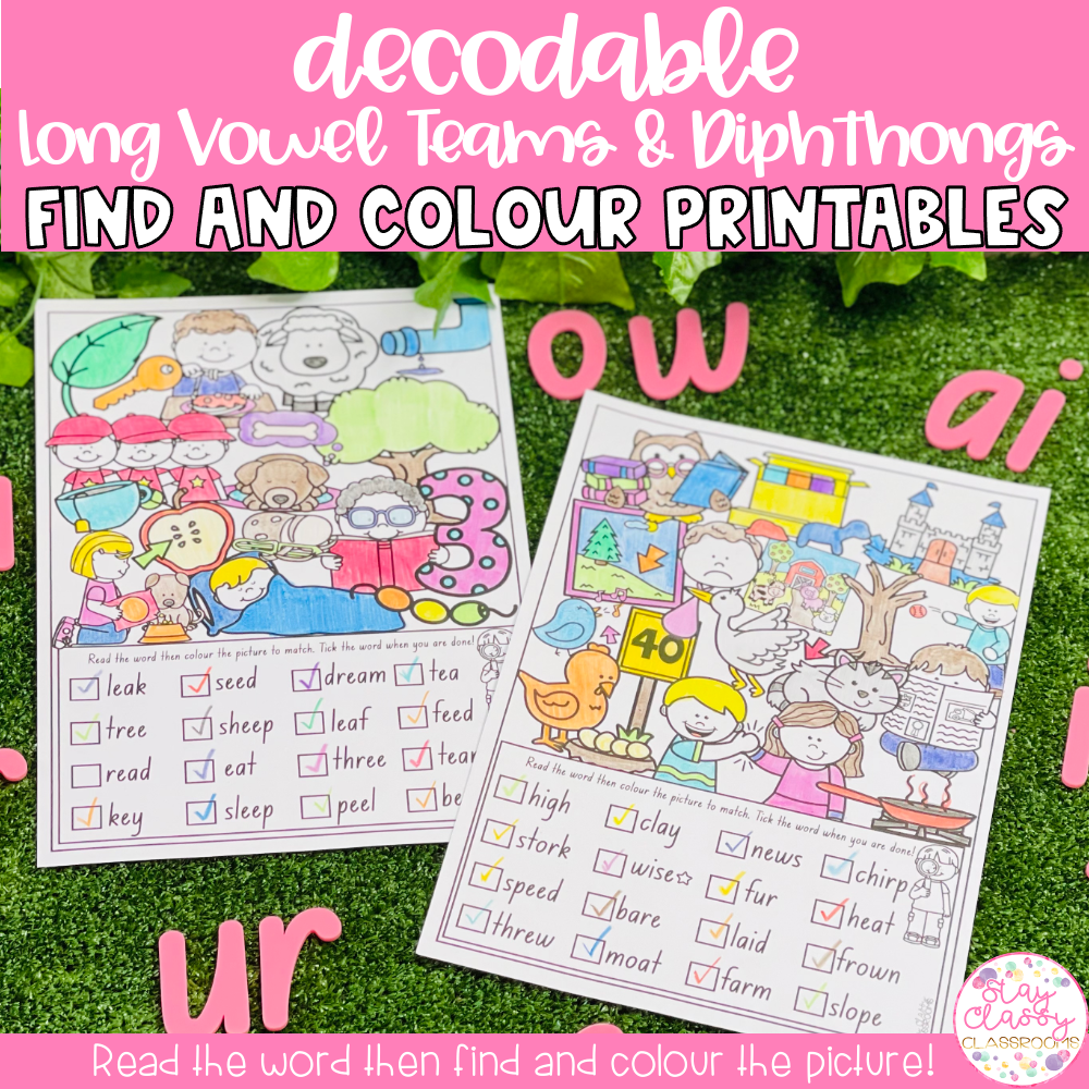 Decodable Long Vowel Teams Diphthongs Words Find And Colour Printables Stay Classy Classrooms