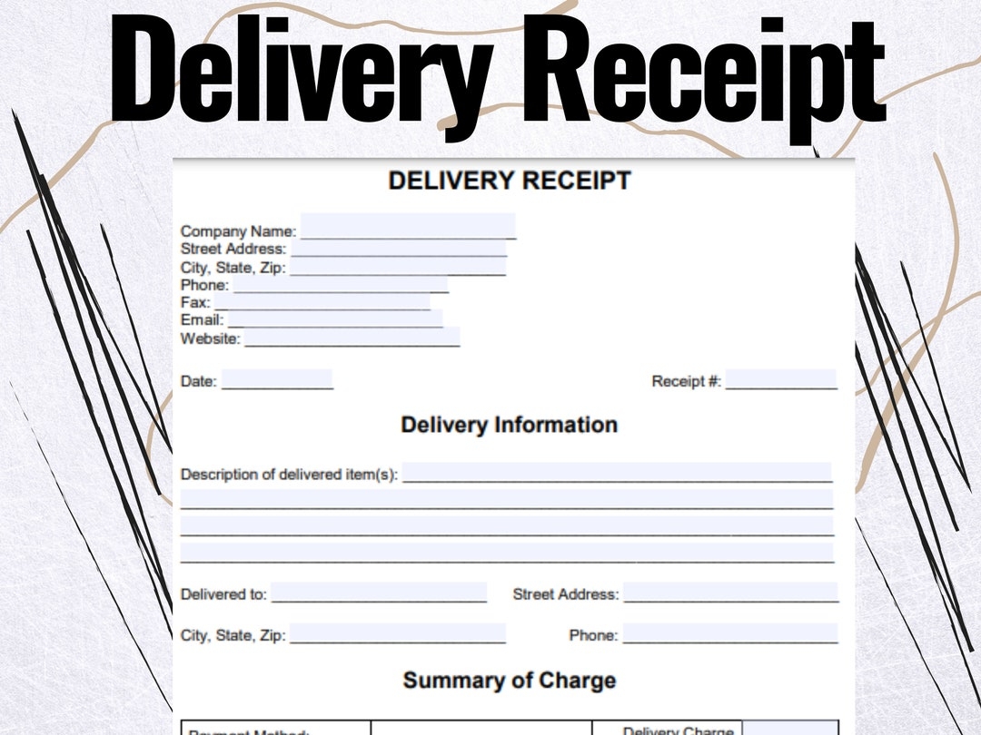Delivery Receipt Delivery Receipt Form Delivery Receipt Template MS Editable Word Etsy