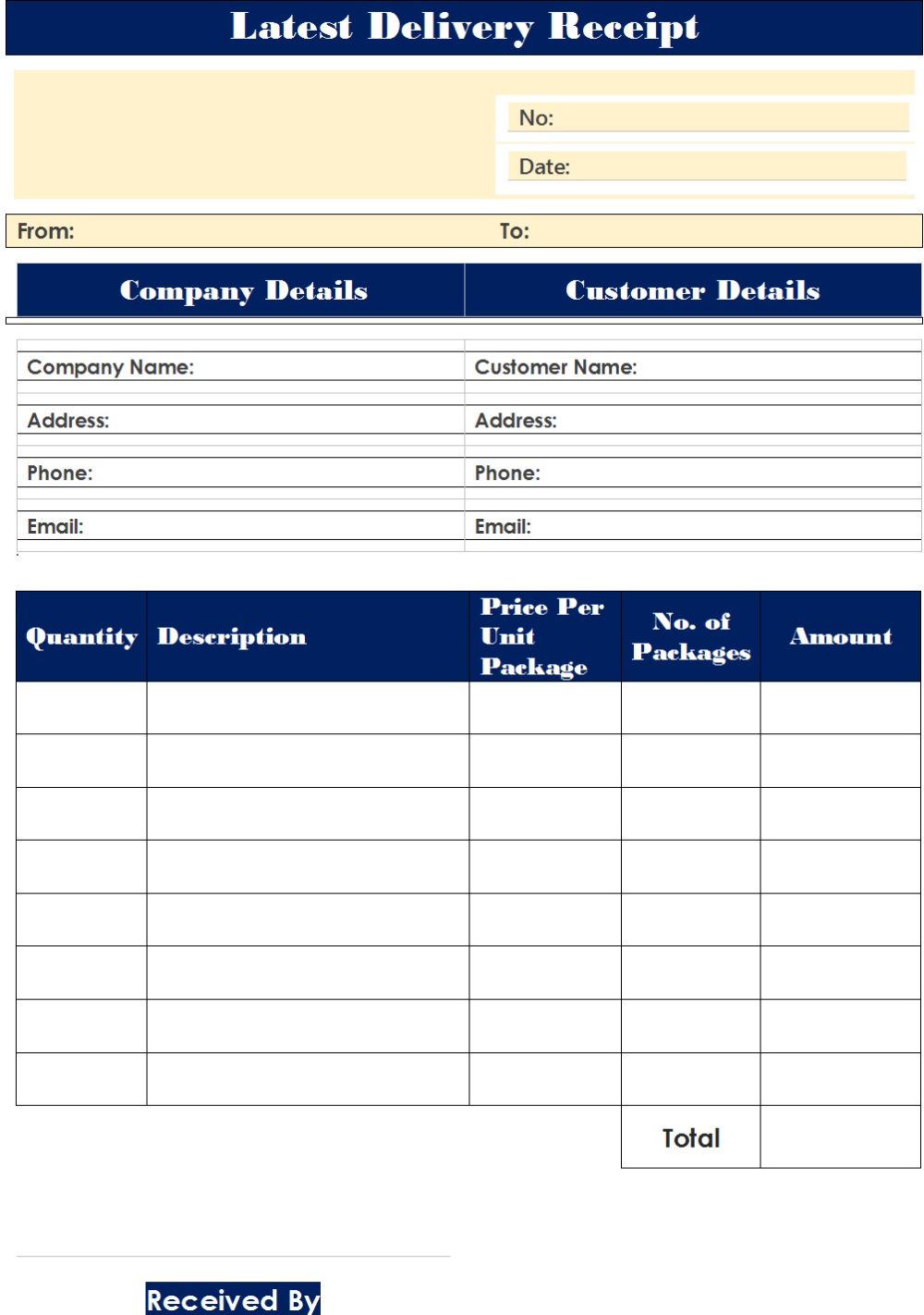 Delivery Receipt Template Free Report Templates