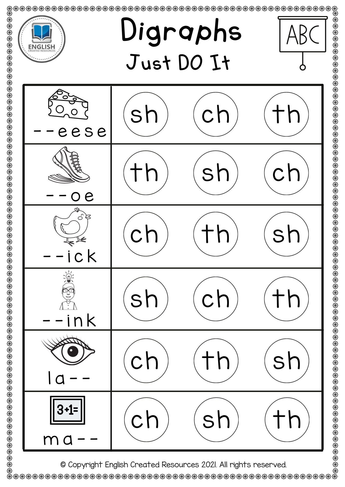 Digraphs Activity Book English Created Resources