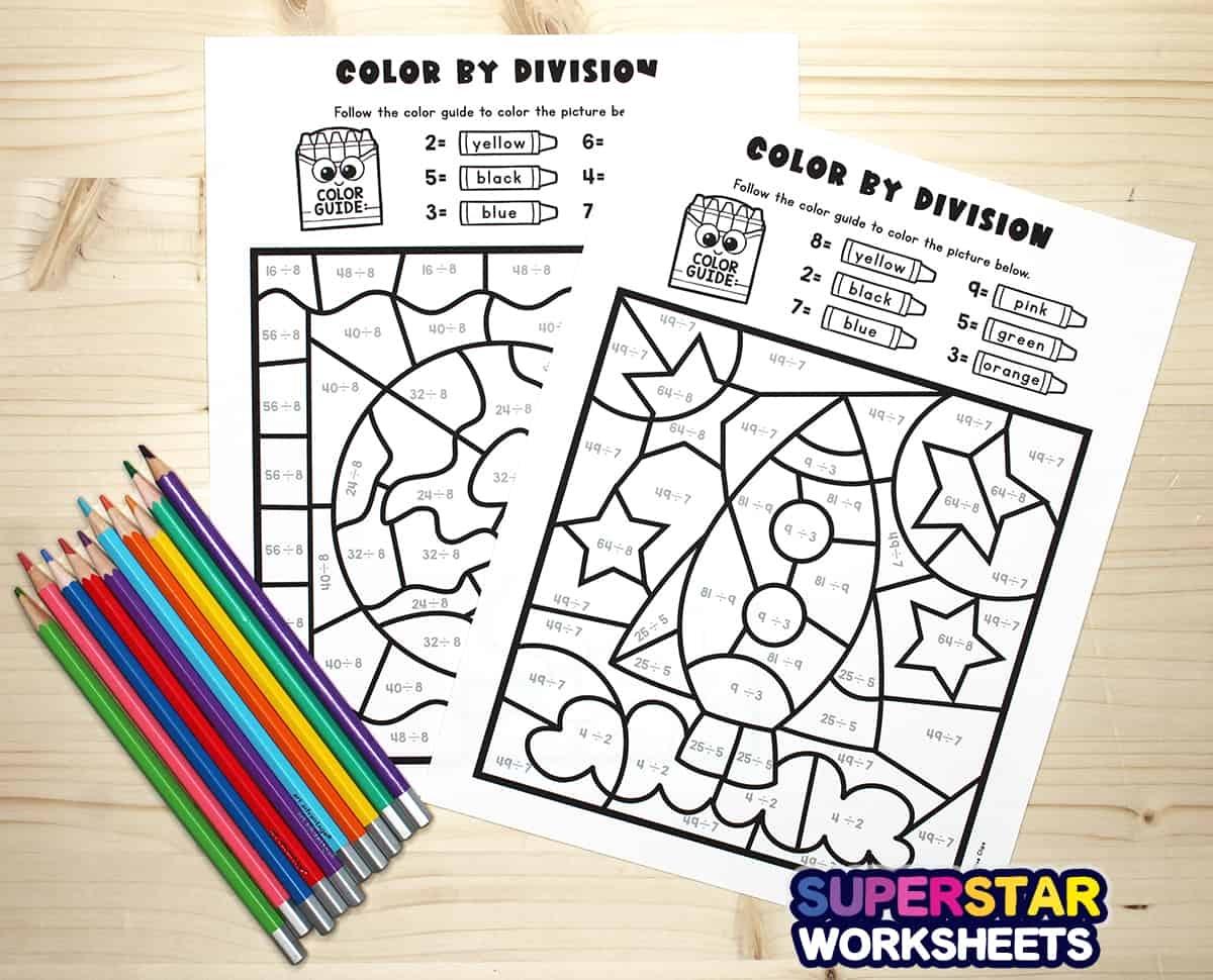 Division Color By Number Superstar Worksheets