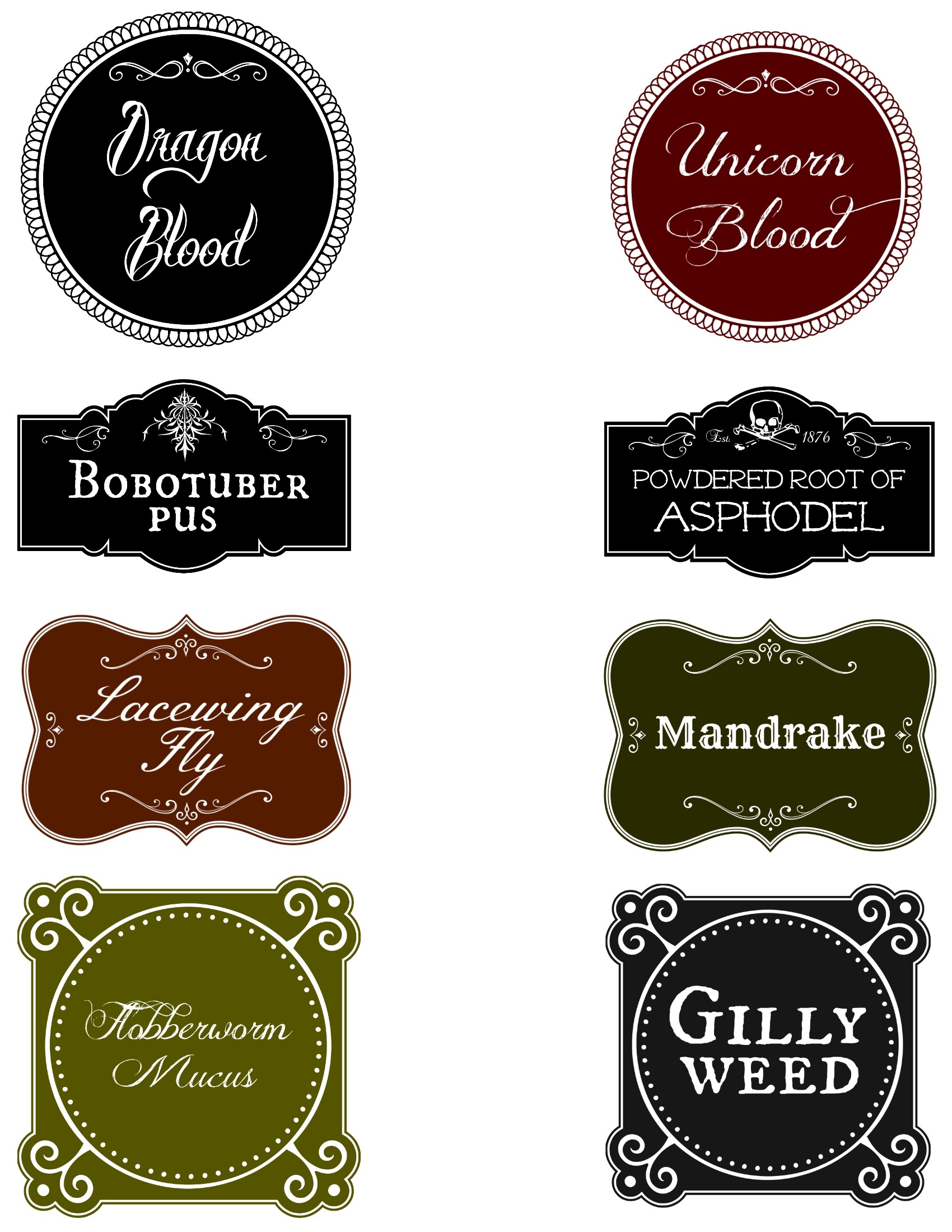 Free Printable Magic Potion Labels