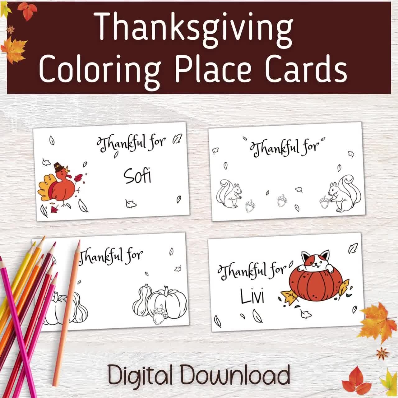 DIY Thanksgiving Place Cards Thanksgiving Coloring Place Cards Kids Thanksgiving Activity Fall Place Cards Printable Thanksgiving Table Etsy