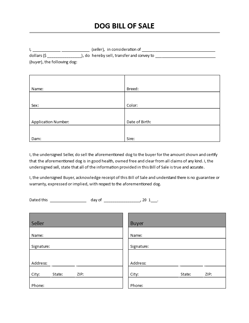 Dog Bill Of Sale Templates At Allbusinesstemplates
