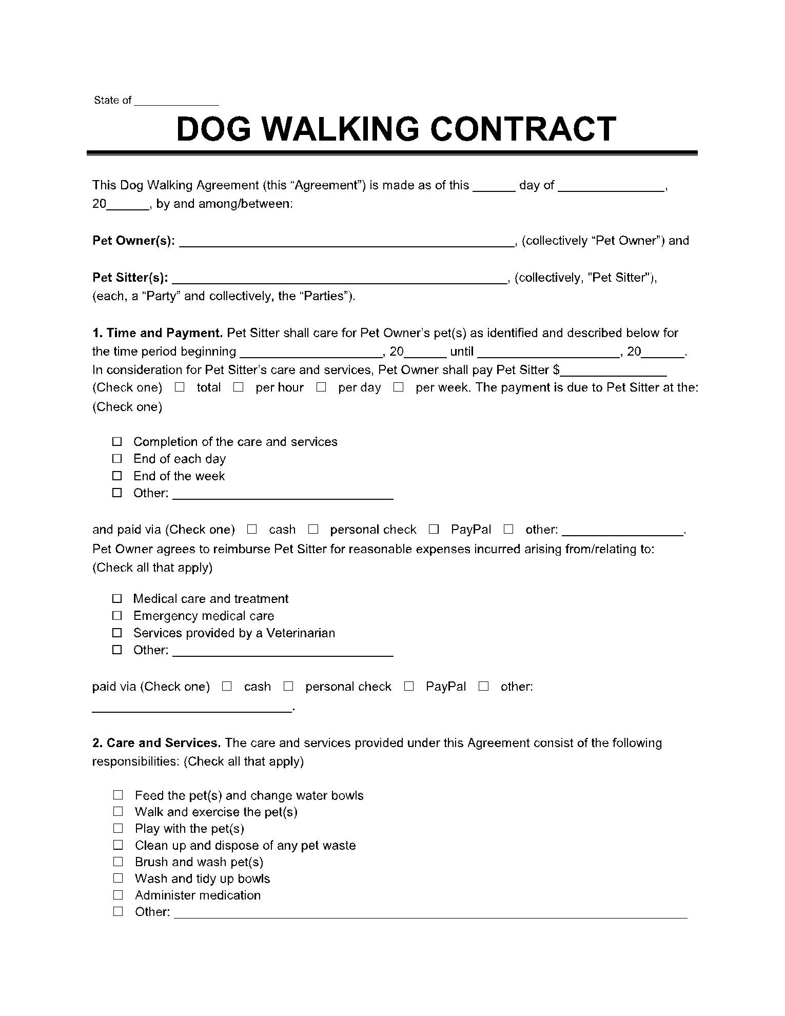 Dog Walking Contract Template Free Download 2021 