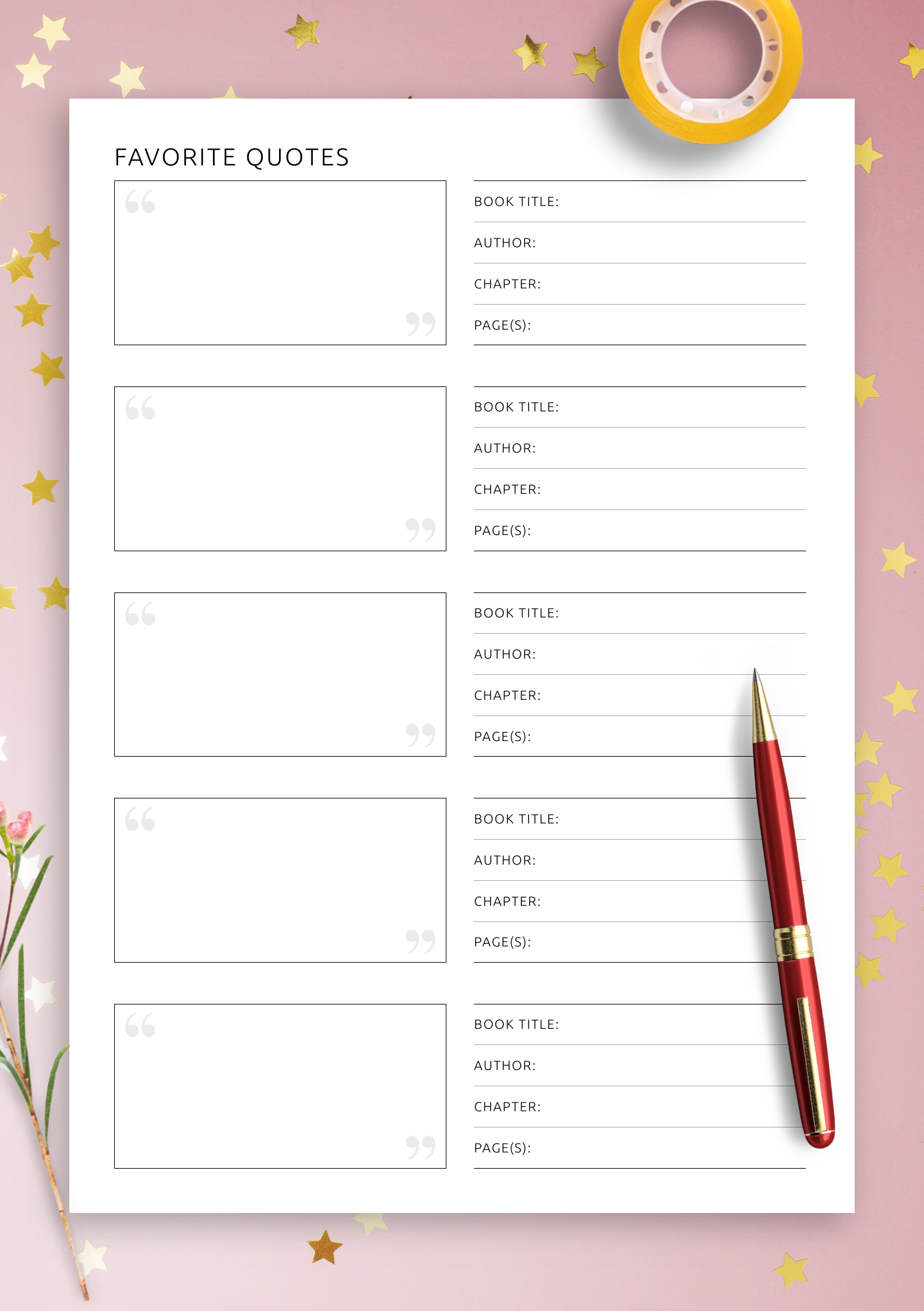 Download Printable Favorite Quotes Template PDF