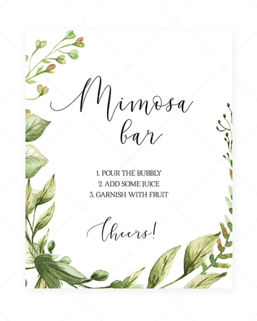 Download Printable Mimosa Sign For Baby Shower Watercolor Leaves Mom Osa Bar Sign Free PNG Image With No Background PNGkey