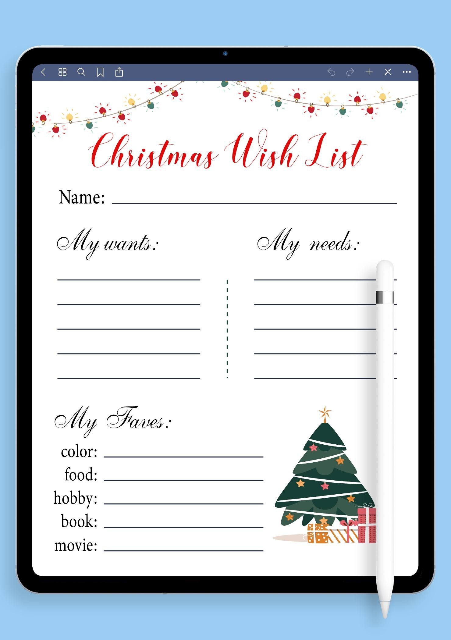 Christmas List Printable Free