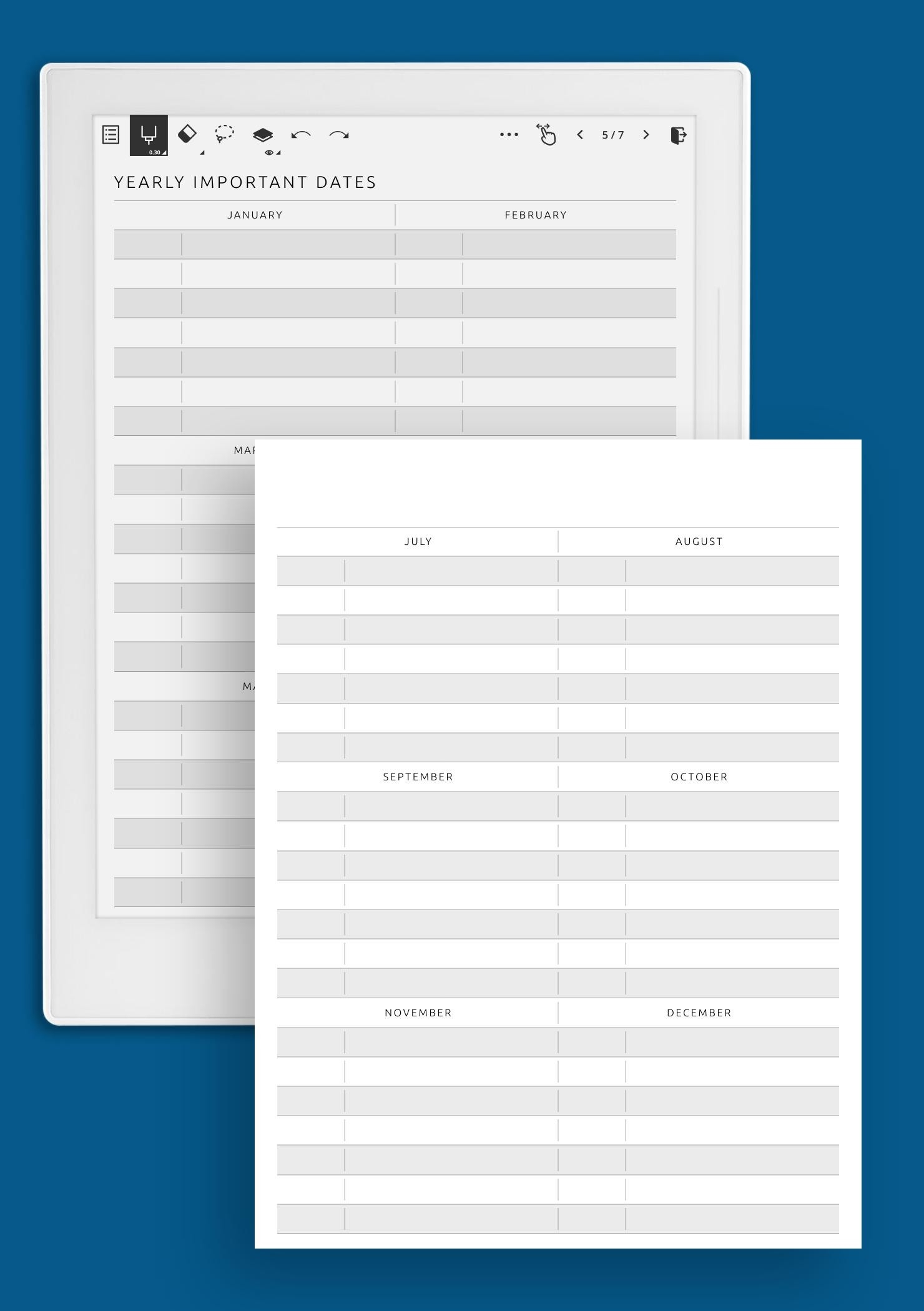 Download Printable Yearly Important Dates Template PDF