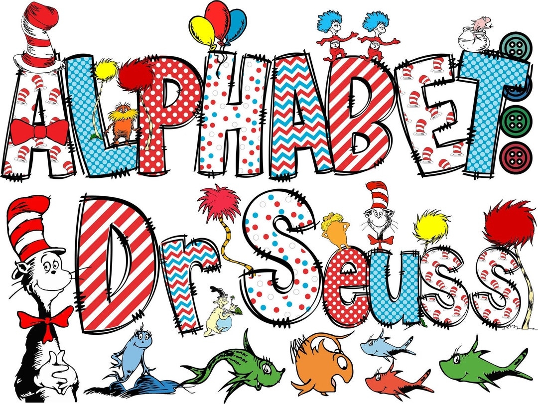 Dr Suess Alphabet Png Dr Suess Bundle Cat In The Hat PNG Dr Suess Font PNG Doodle Alphabet PNG Dr Suess Clipart Read Across America Etsy