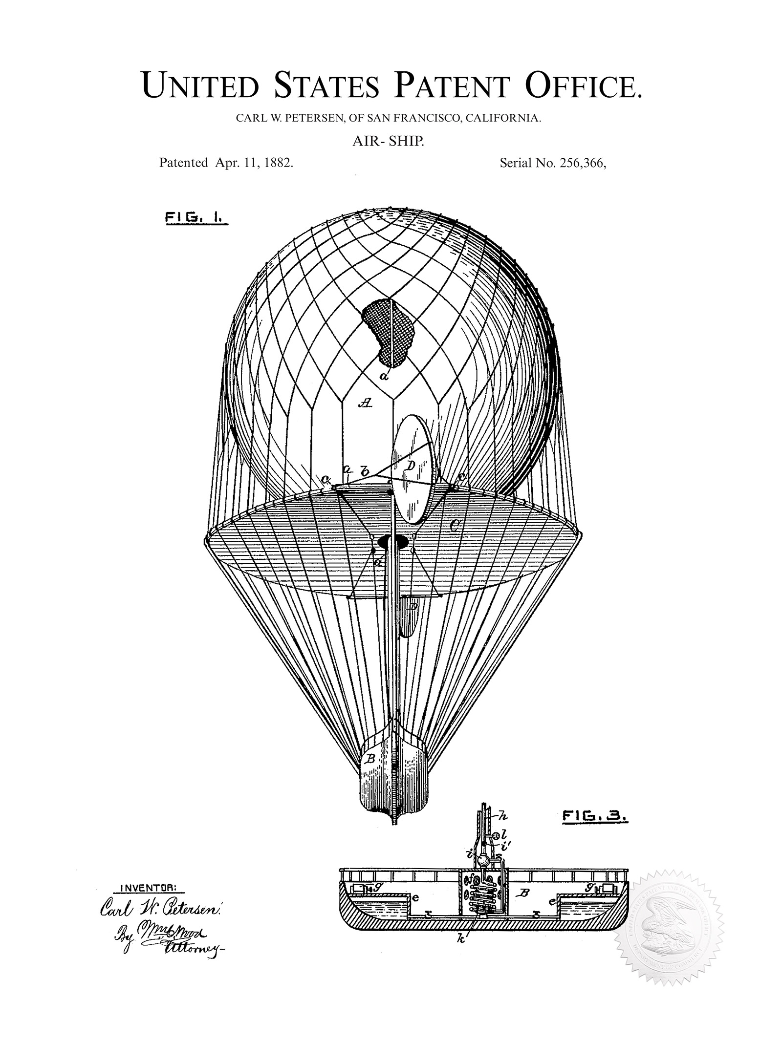 Early Airship Concept 1882 Patent Print