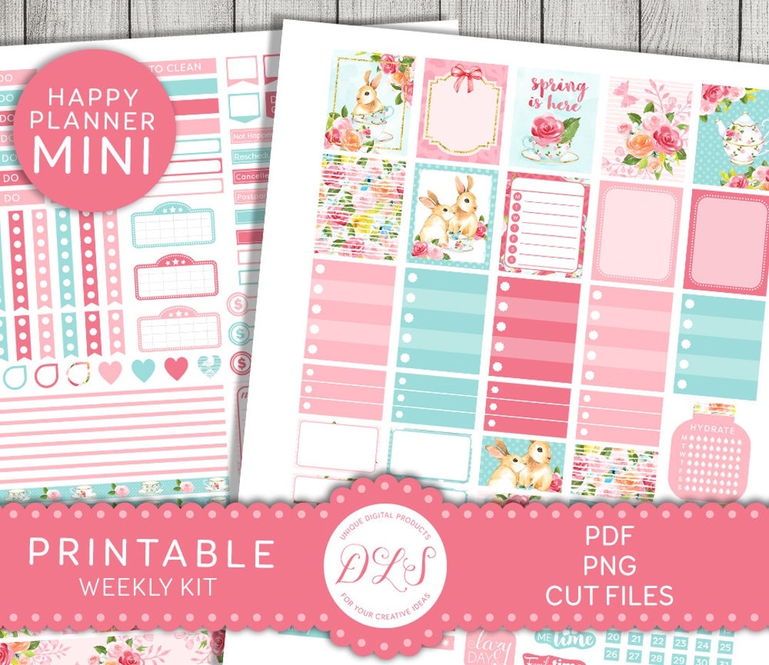 EASTER Planner Stickers Printable Mini Happy Planner Weekly Stickers Kit Printable Spring Planner Stickers Pink Floral Stickers MW171 Etsy
