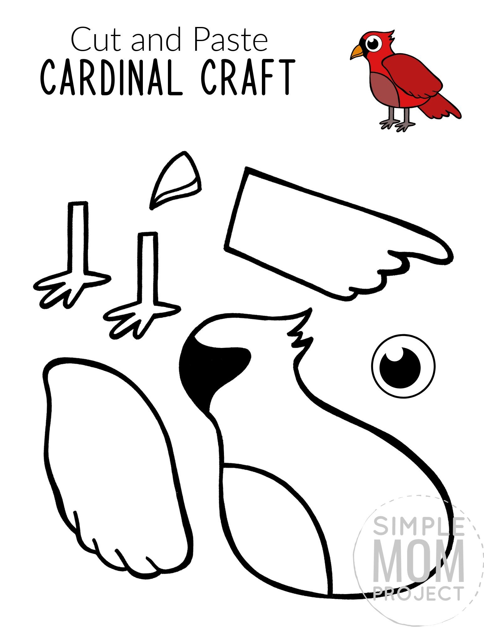 Easy And Free Printable Cut And Paste Cardinal Craft For Kids Simple Mom Project
